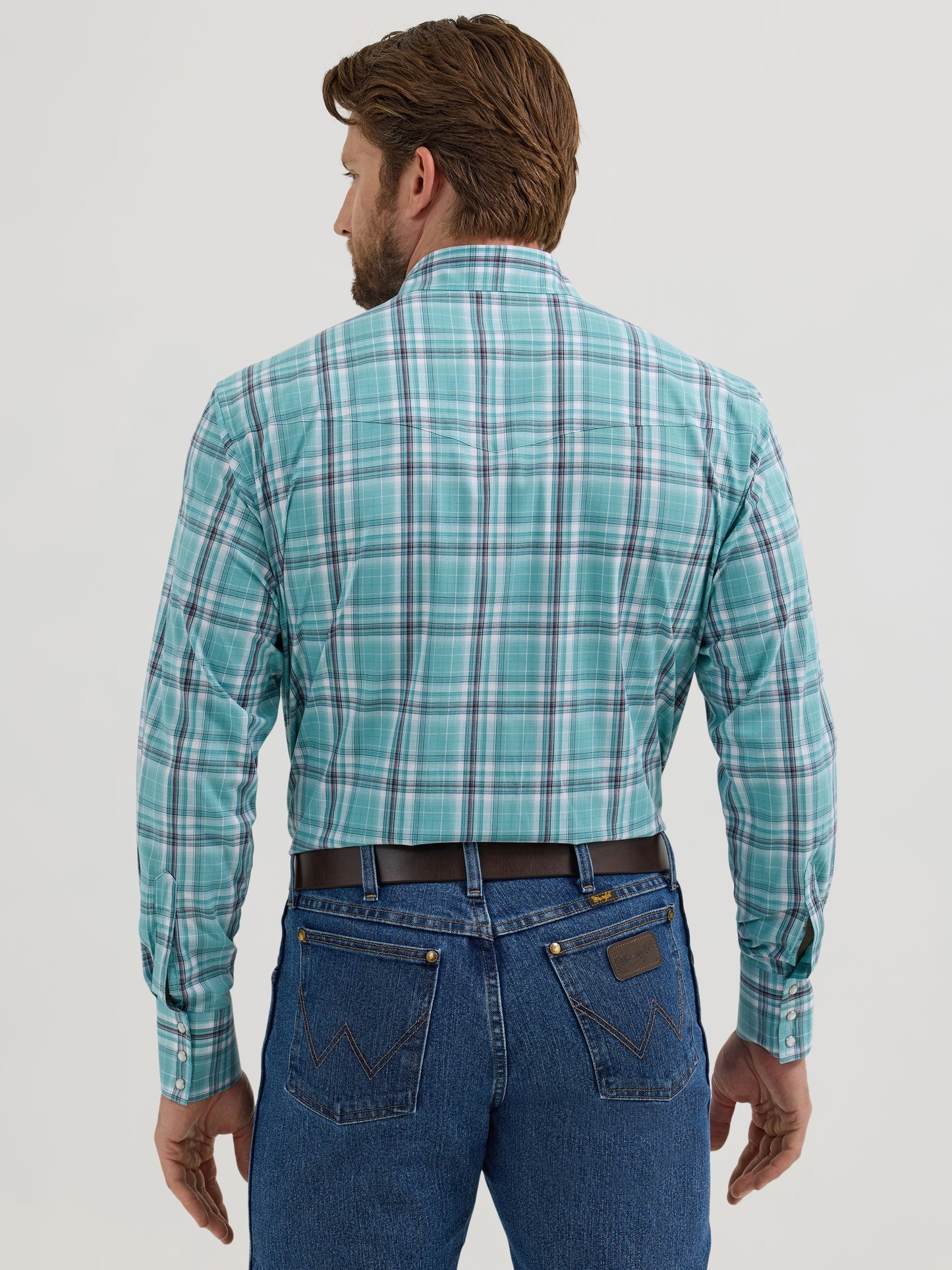 Wrangler Wrinkle Resistant Pearl Snap - Turquoise Plaid