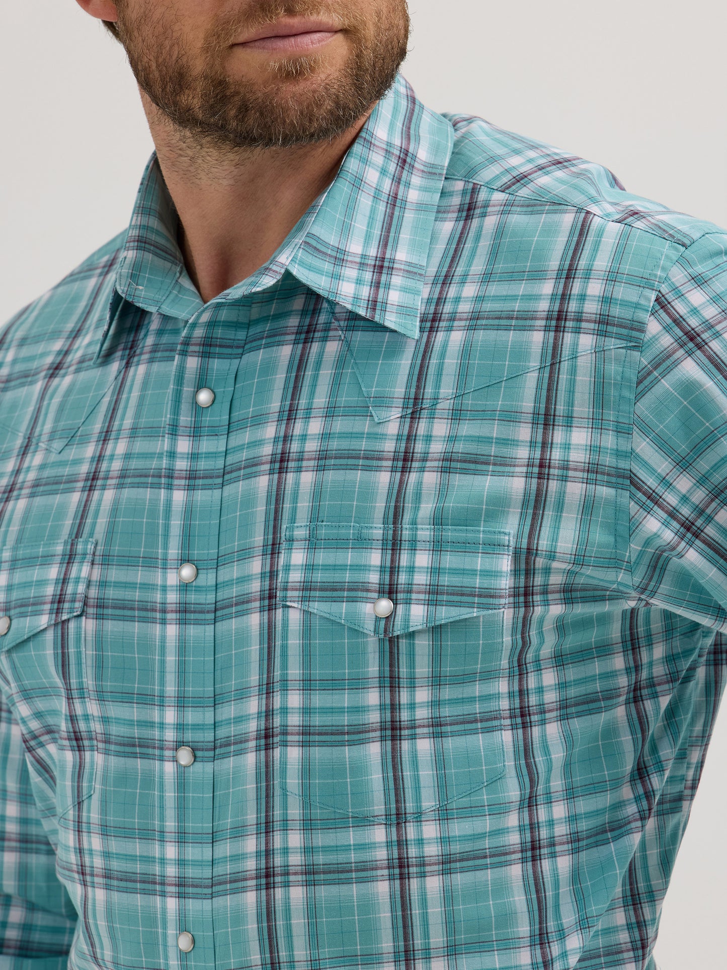 Wrangler Wrinkle Resistant Pearl Snap - Turquoise Plaid