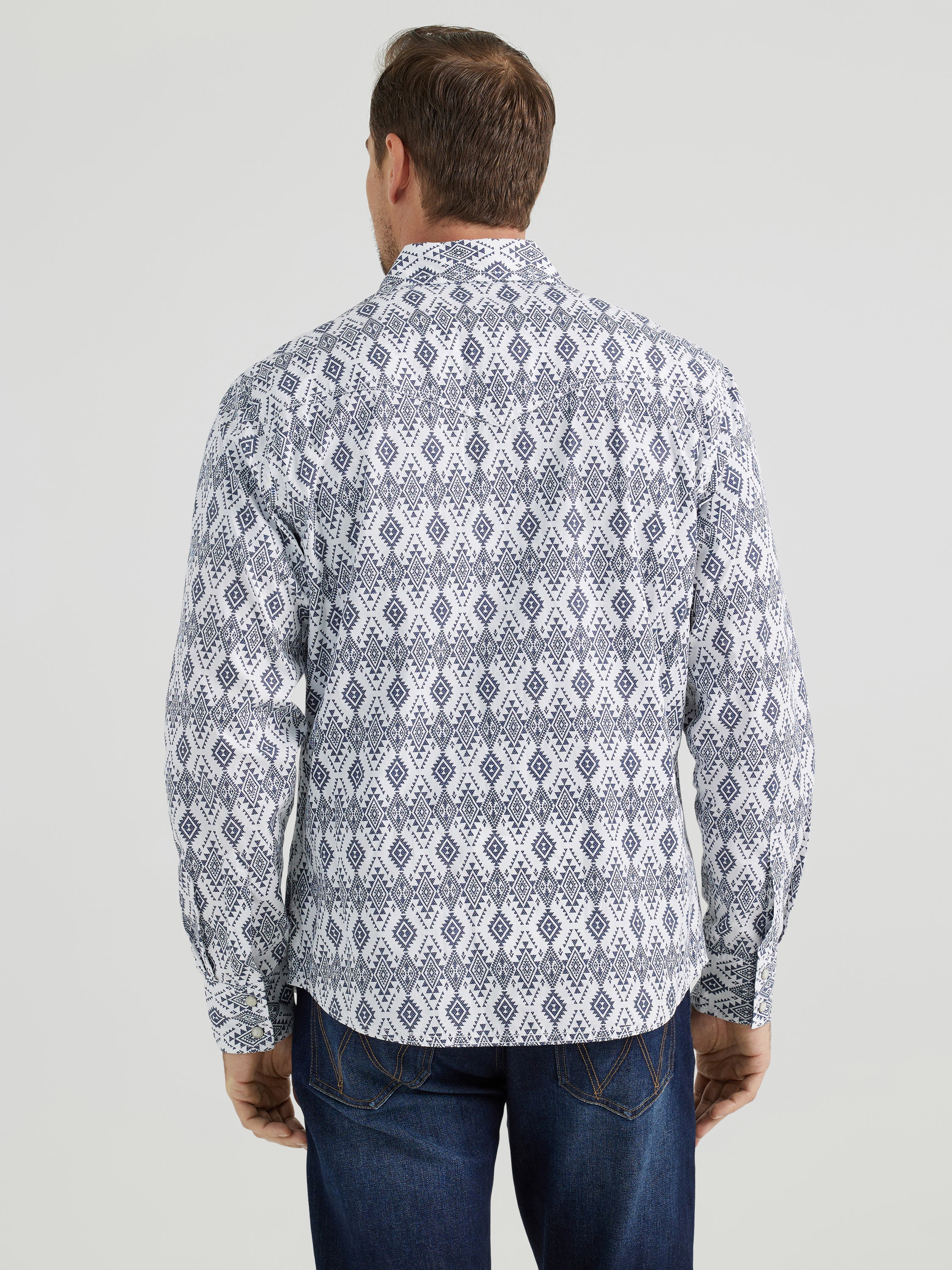 Retro Premium Western Snap Shirt in Navy Diamonds
