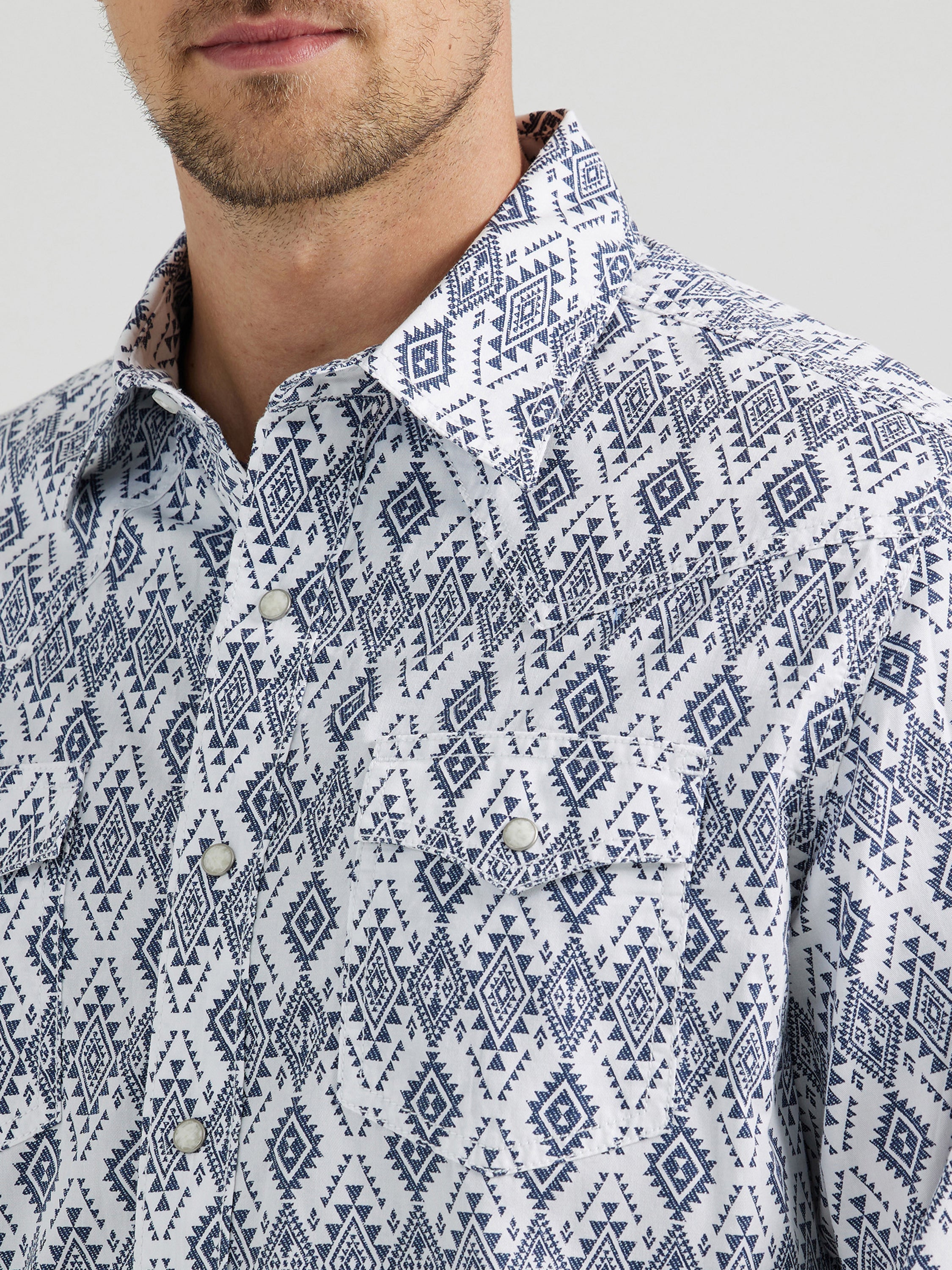 Retro Premium Western Snap Shirt in Navy Diamonds