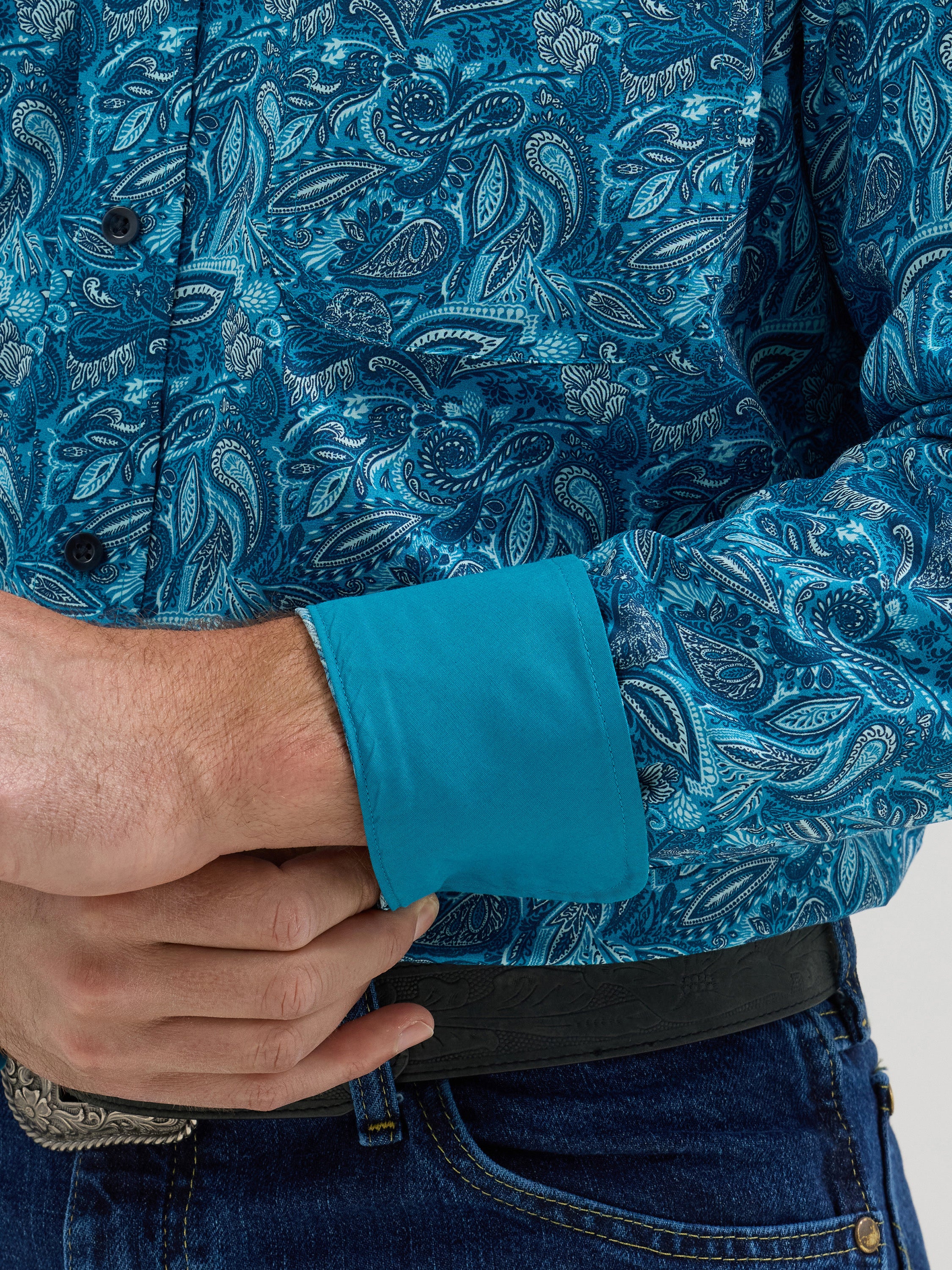 Wrangler George Strait Western Shirt - Teal Bold Paisley