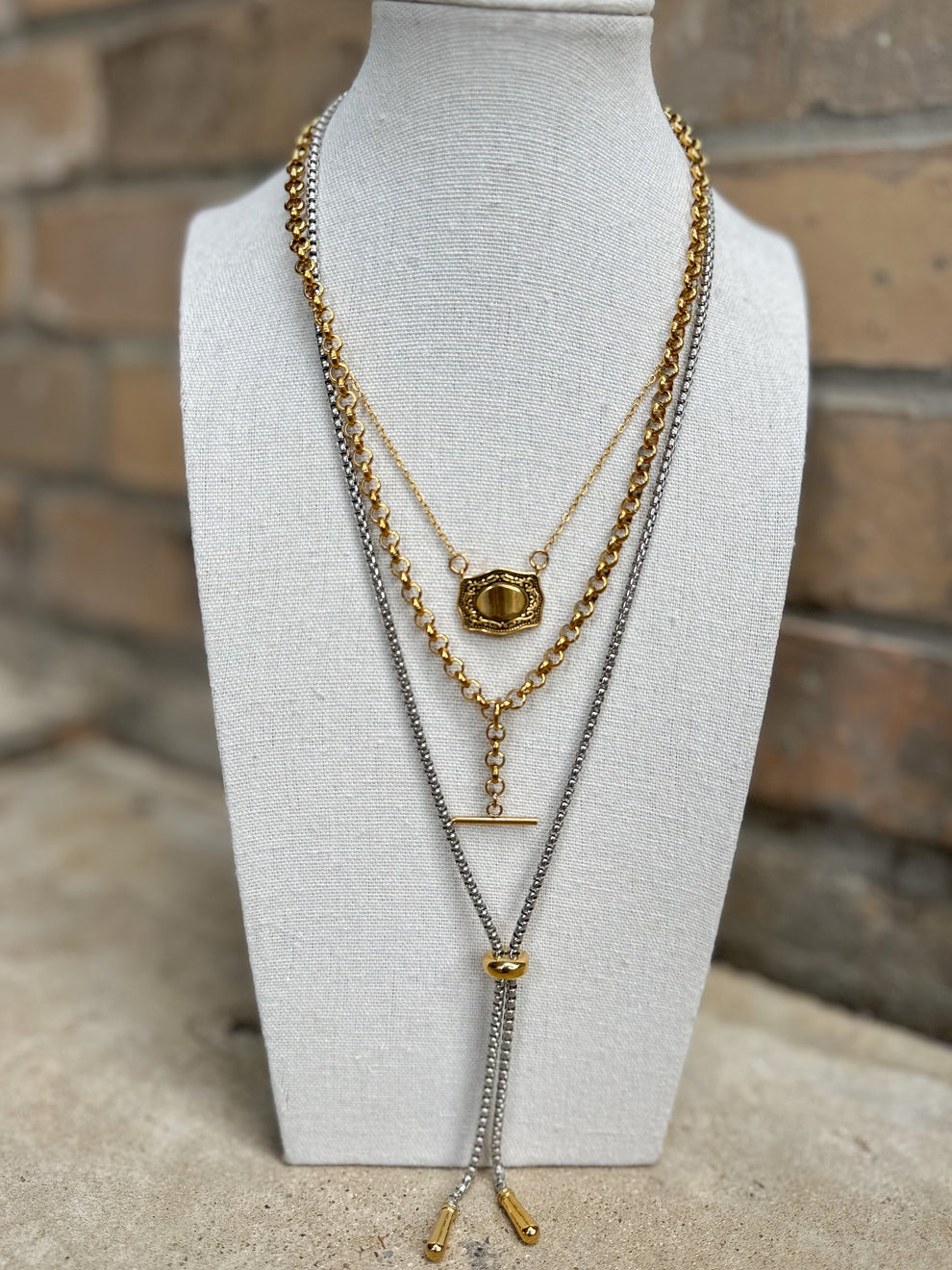 Two Tone Box Chain Lariat Necklace