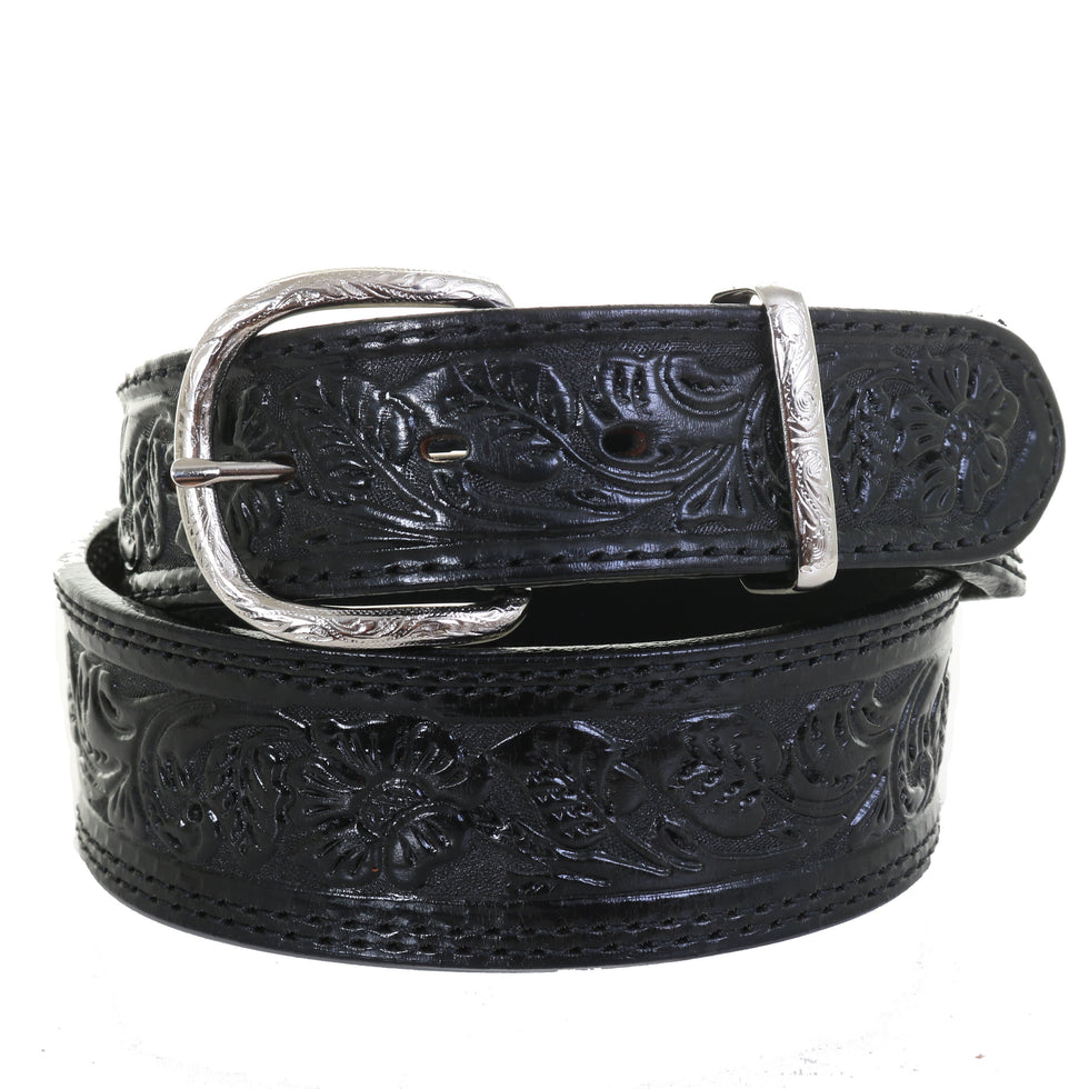 Black Floral Tooled Belt