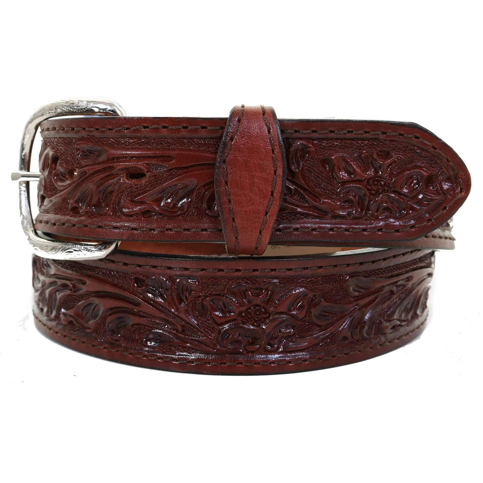 B581 Cognac Floral Tooled Belt