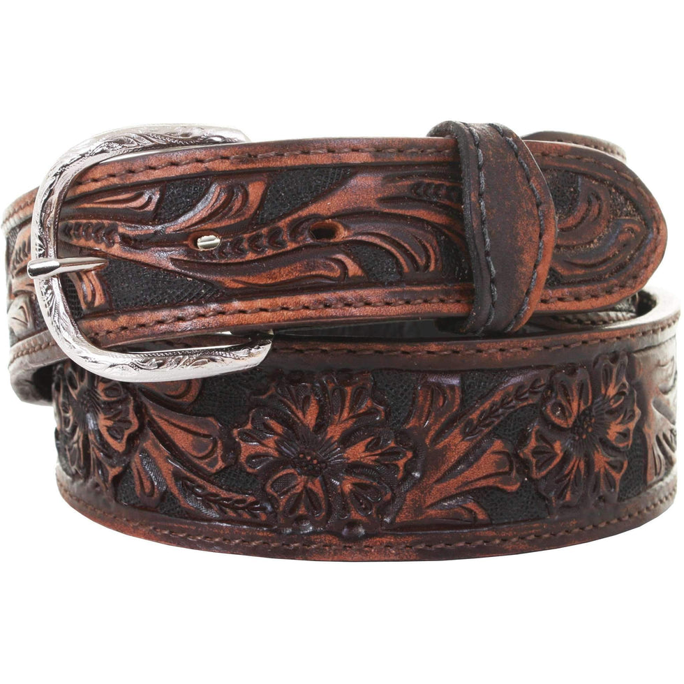 Brown Vintage Floral Tooled Belt