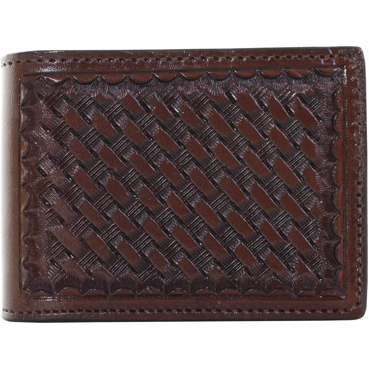 Leather Basketweave Tooled Bifold Wallet