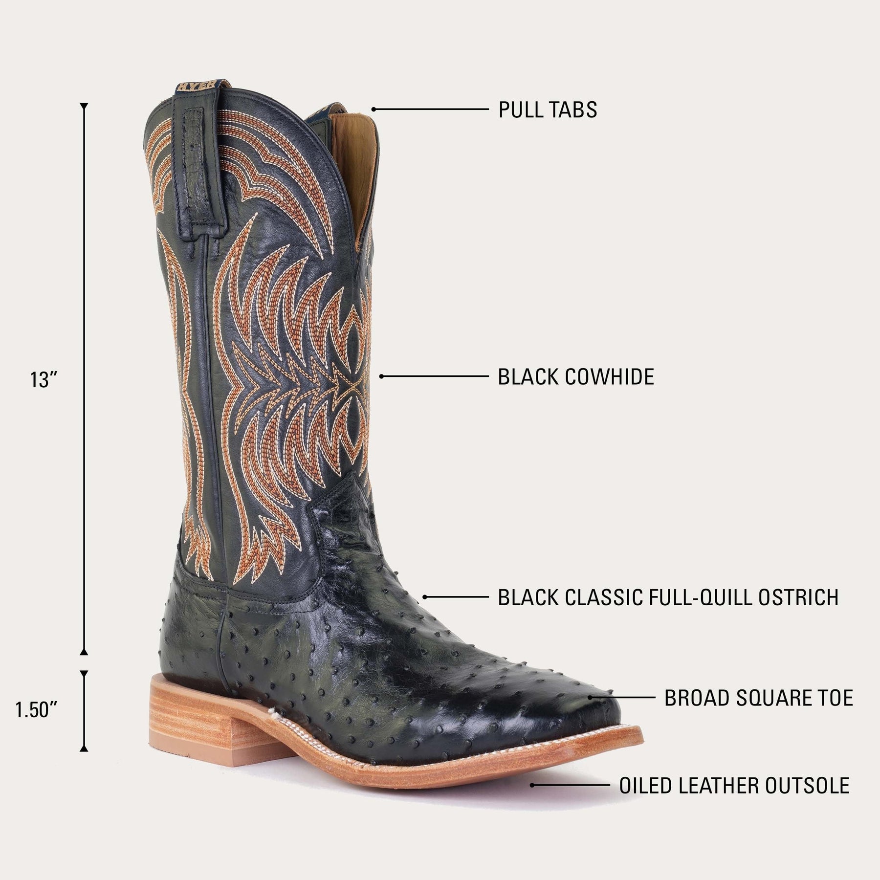 Langdon Square Toe Ostrich Boot