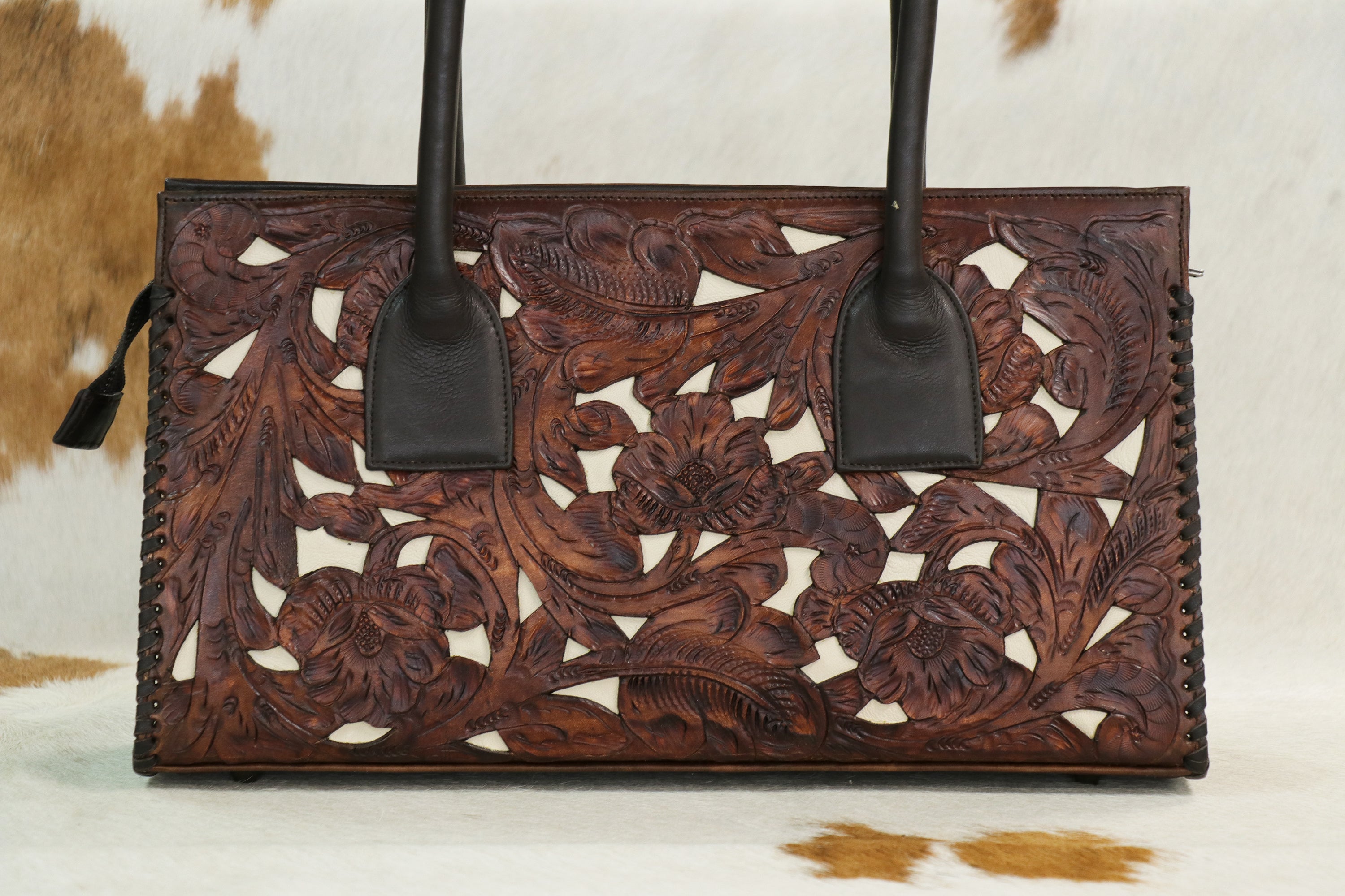 2027TL Tooled Brown w/ Ivory Inlay Handbag