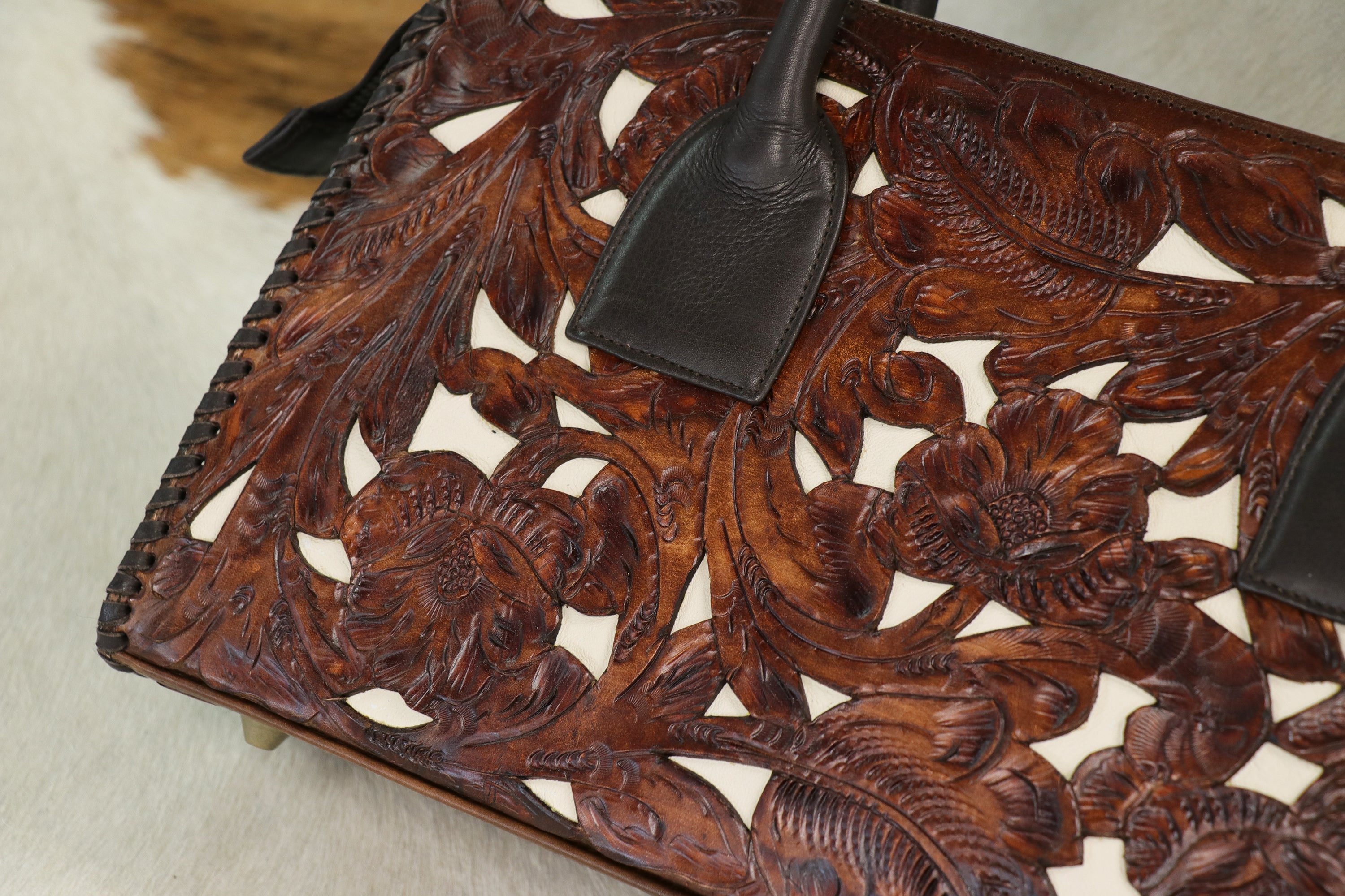 2027TL Tooled Brown w/ Ivory Inlay Handbag