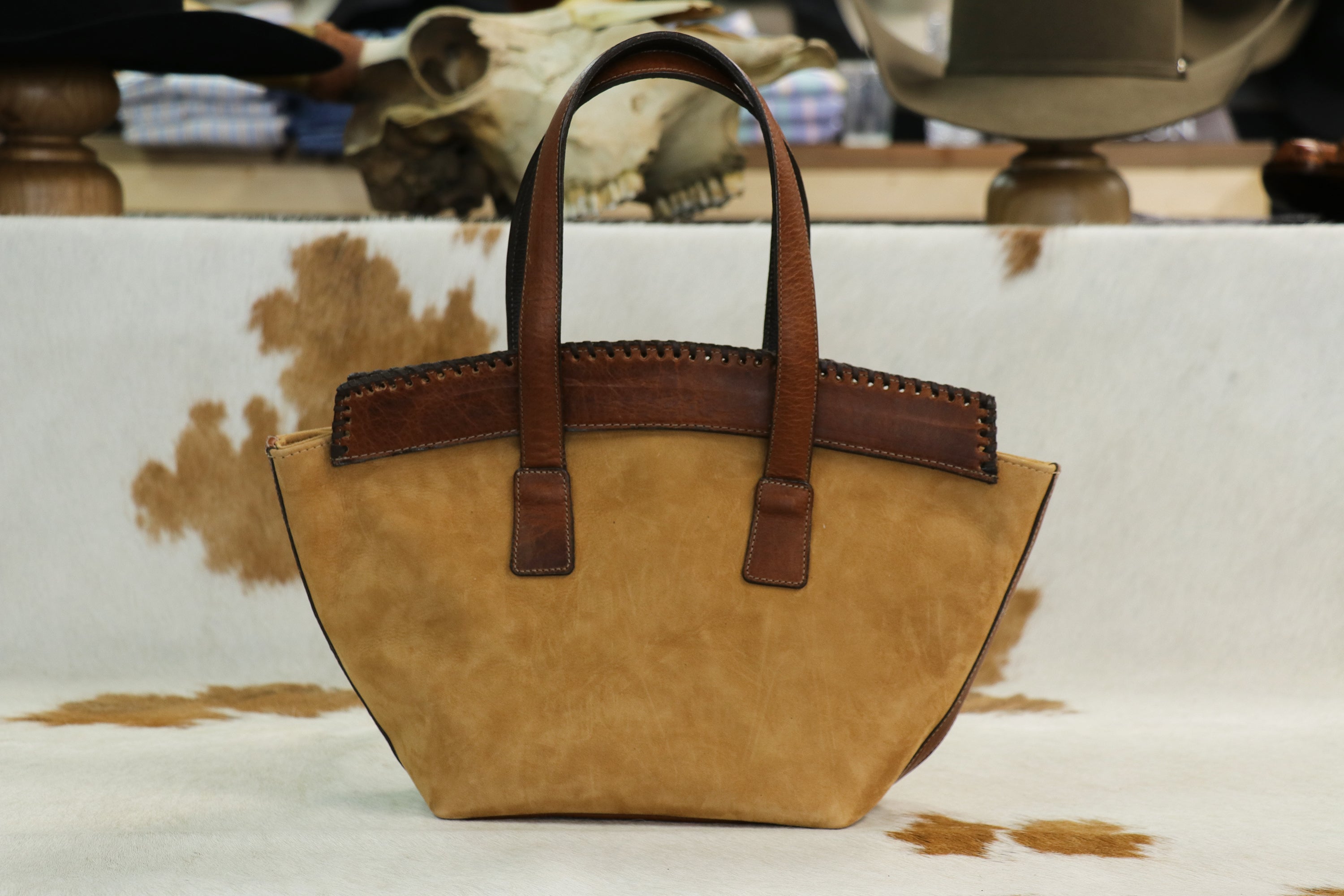 2037 Golden Camel with Bison Large Handbag