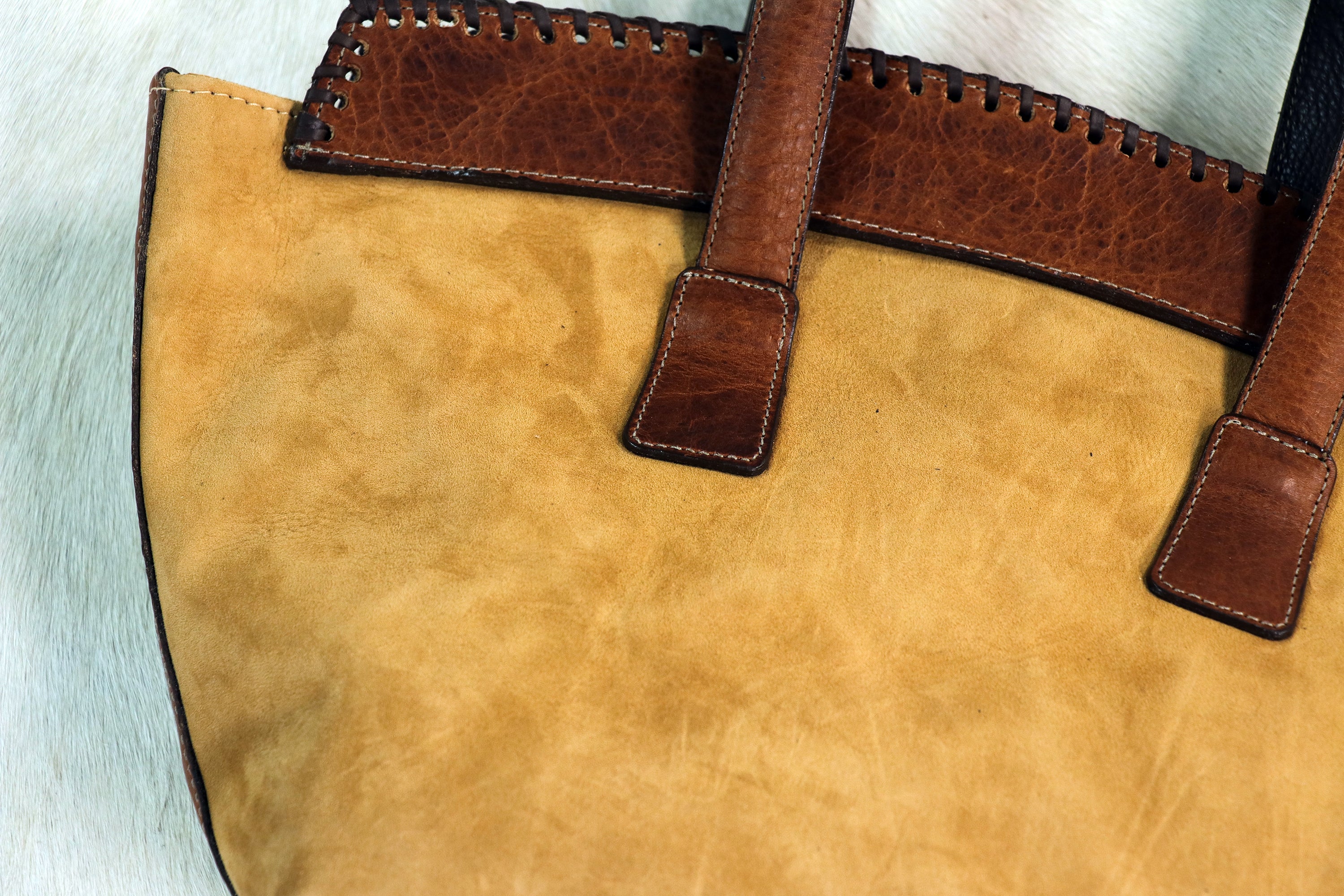 2037 Golden Camel with Bison Large Handbag