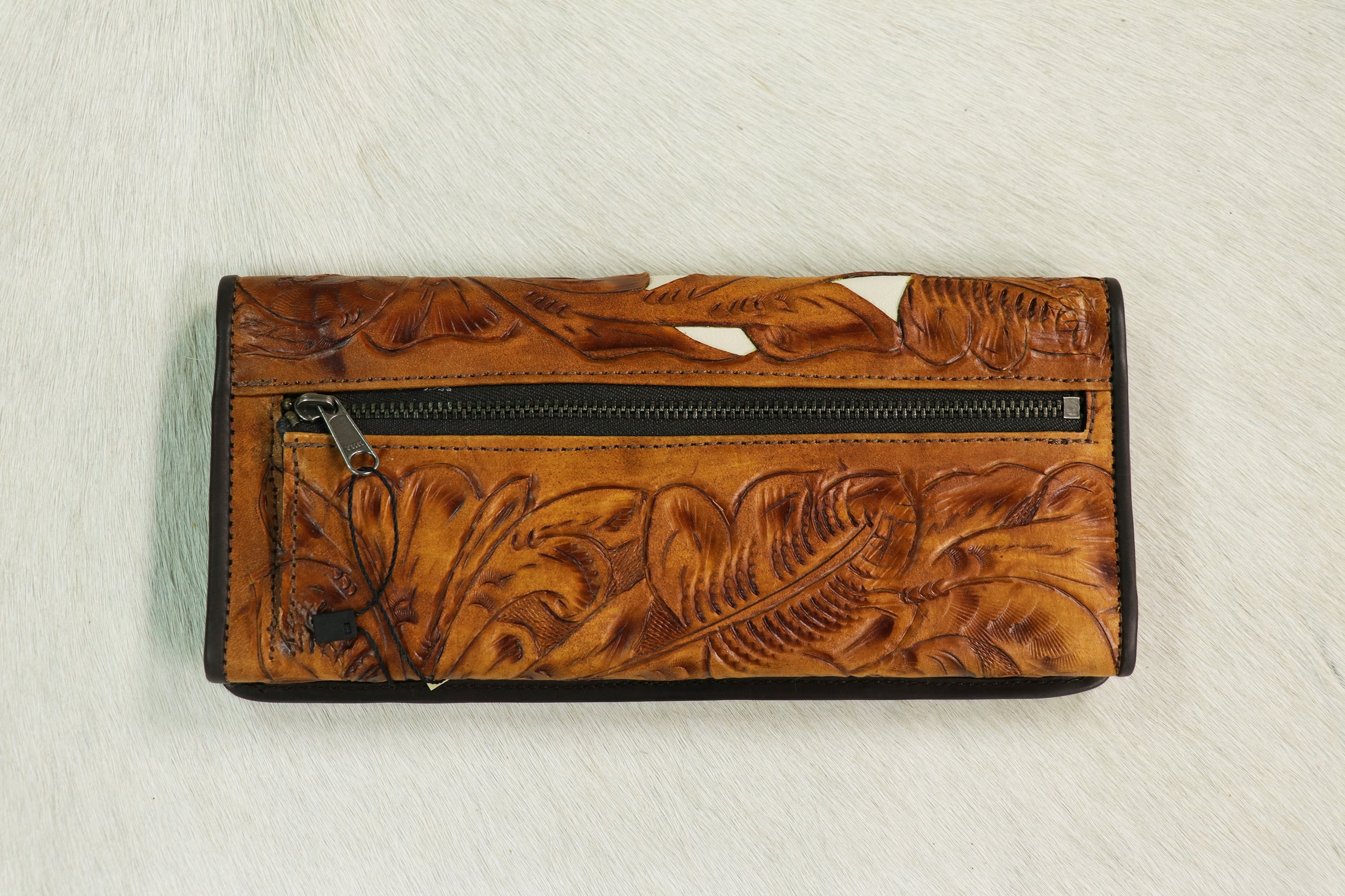 021TL Tooled Saddle Tan w/ Ivory Inlay Wallet