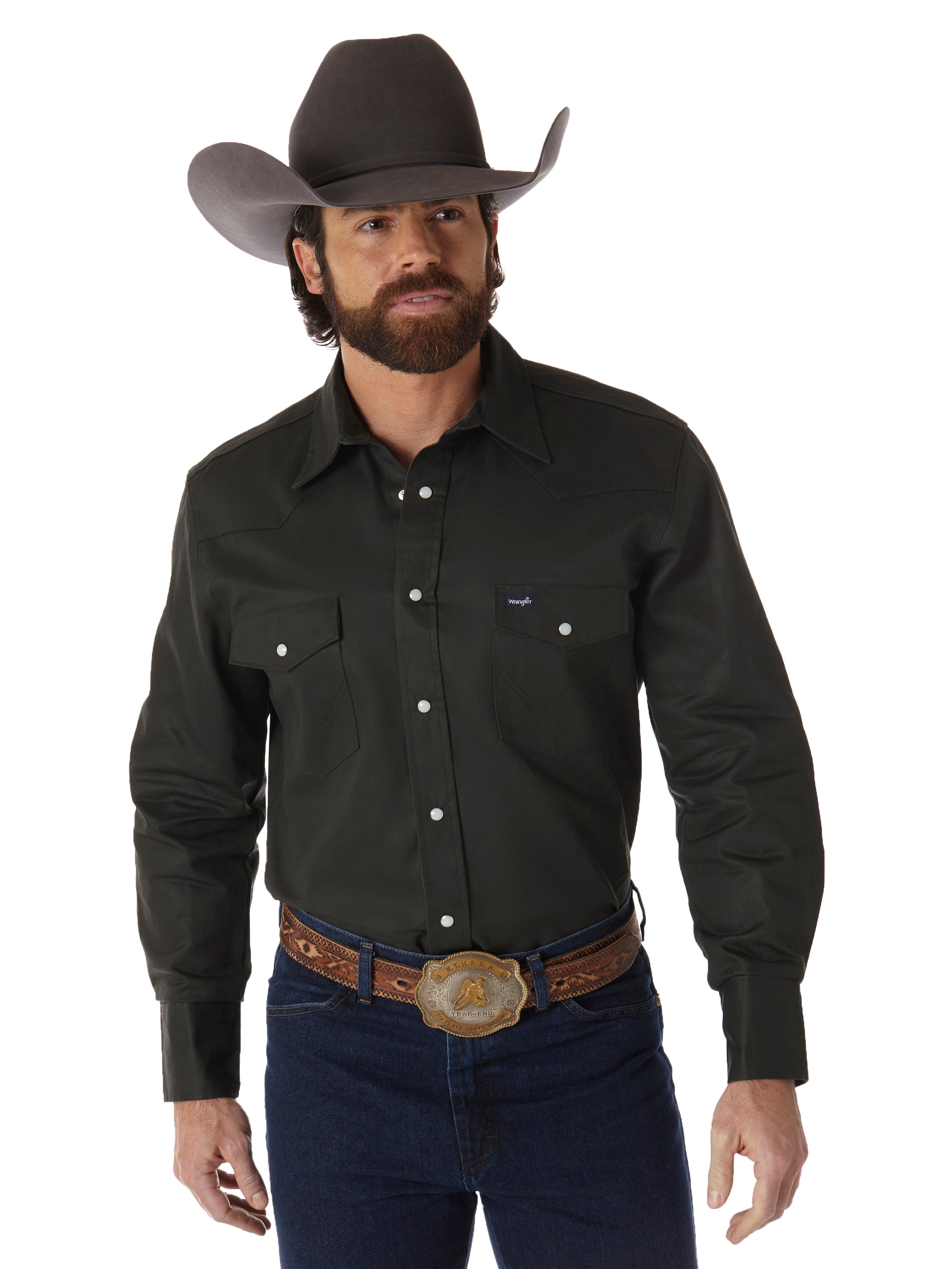 Cowboy Cut Firm Finish Long Sleeve Western Shirt Black Forest Green