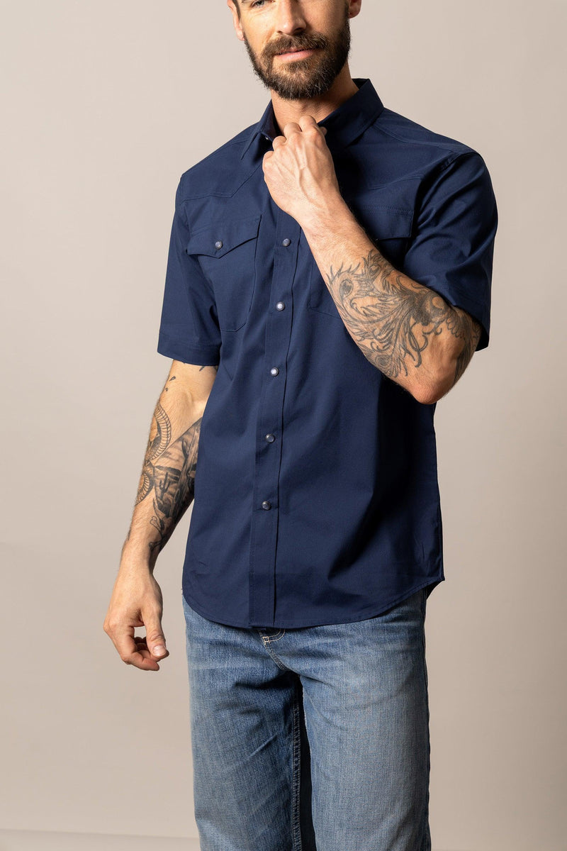 Rio Short Sleeve Dress Shirt in Navy