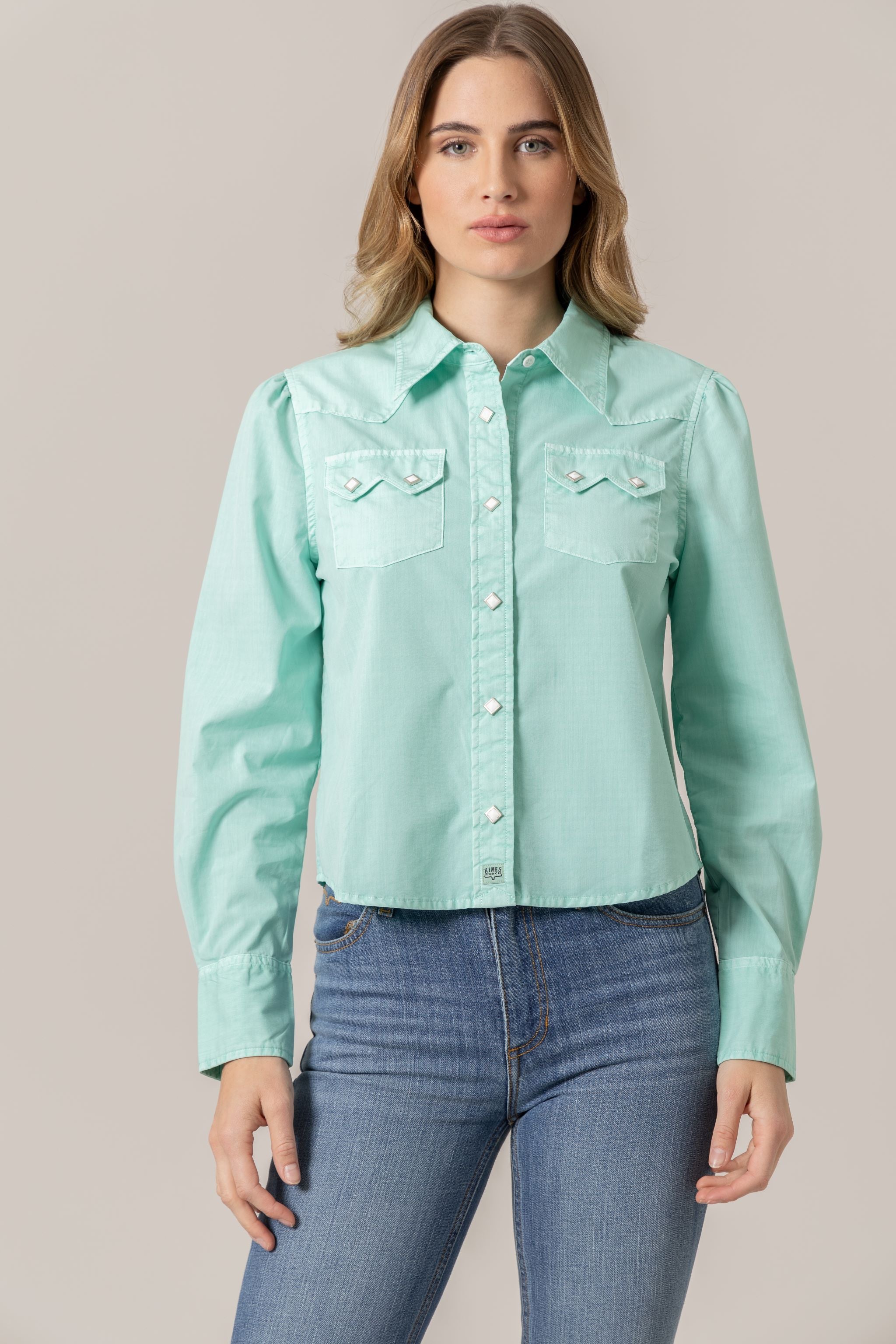 Annie Cropped Snap Shirt in Turquoise