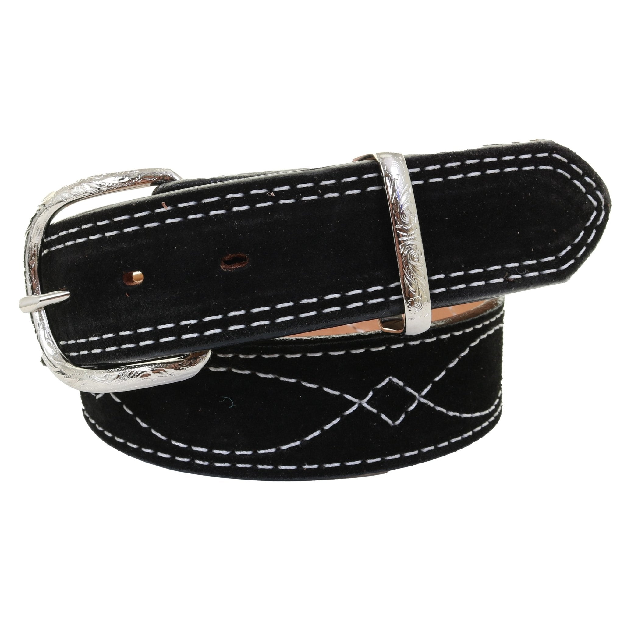 1 1/2" Suede Belt with White Boot Stitching