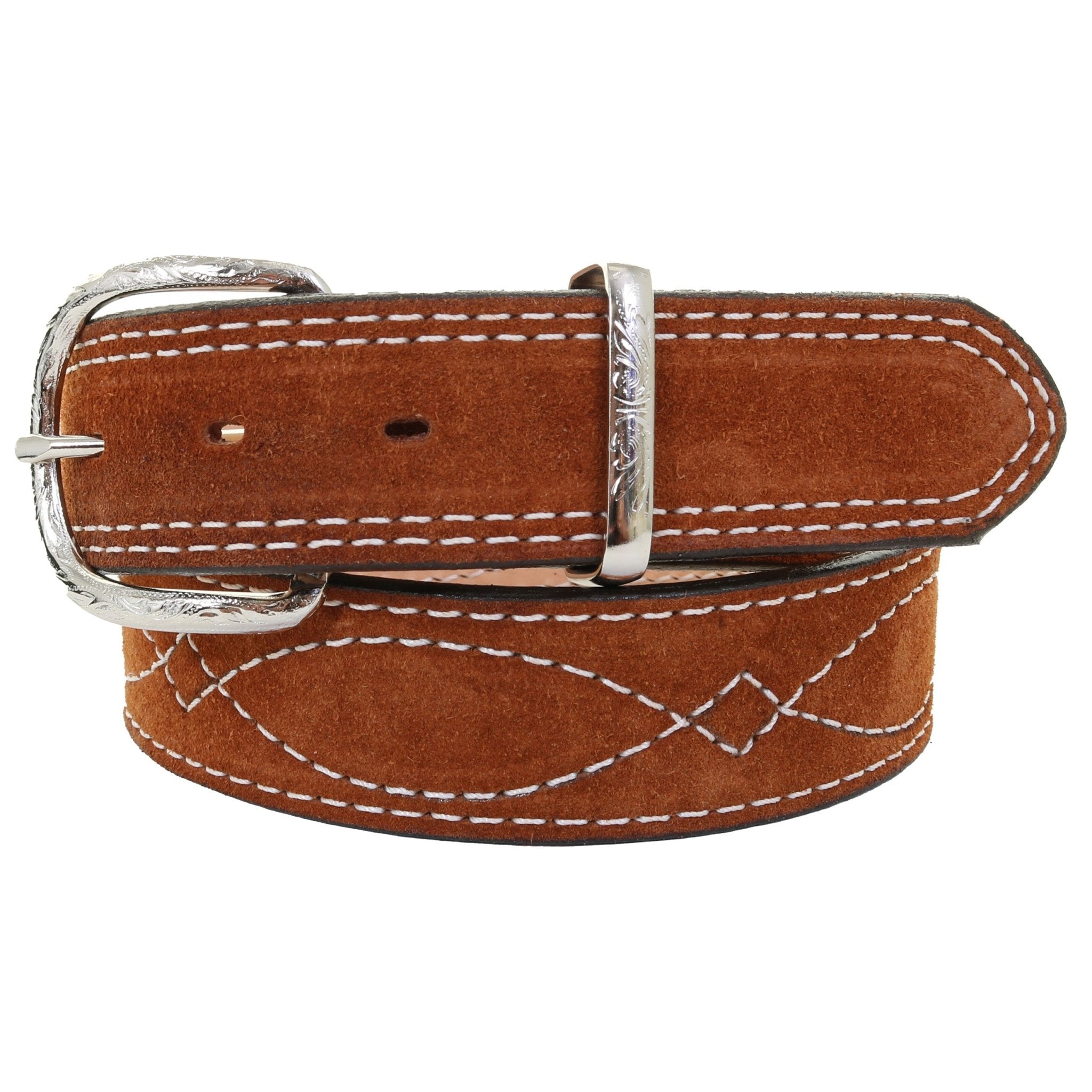 1 1/2" Suede Belt with White Boot Stitching
