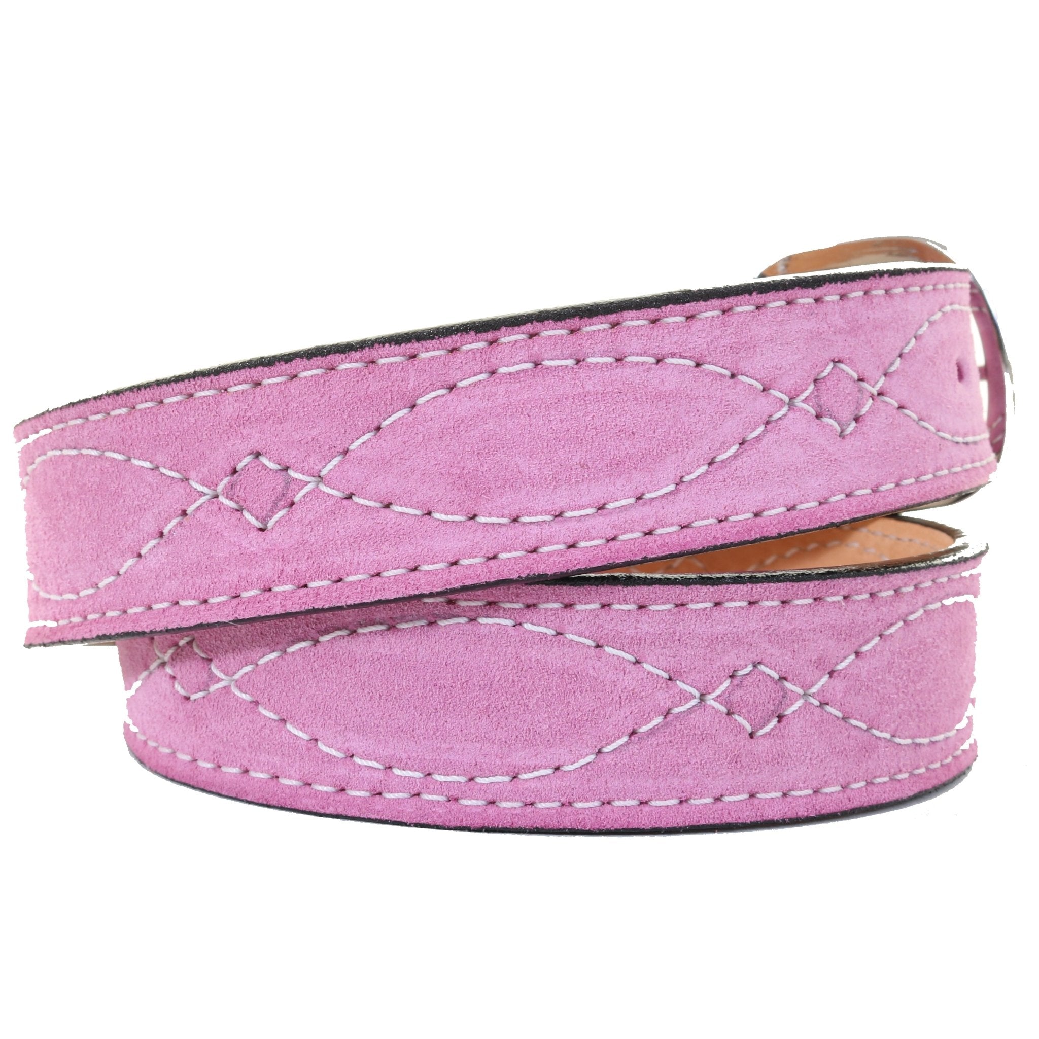 1 1/2" Suede Belt with White Boot Stitching
