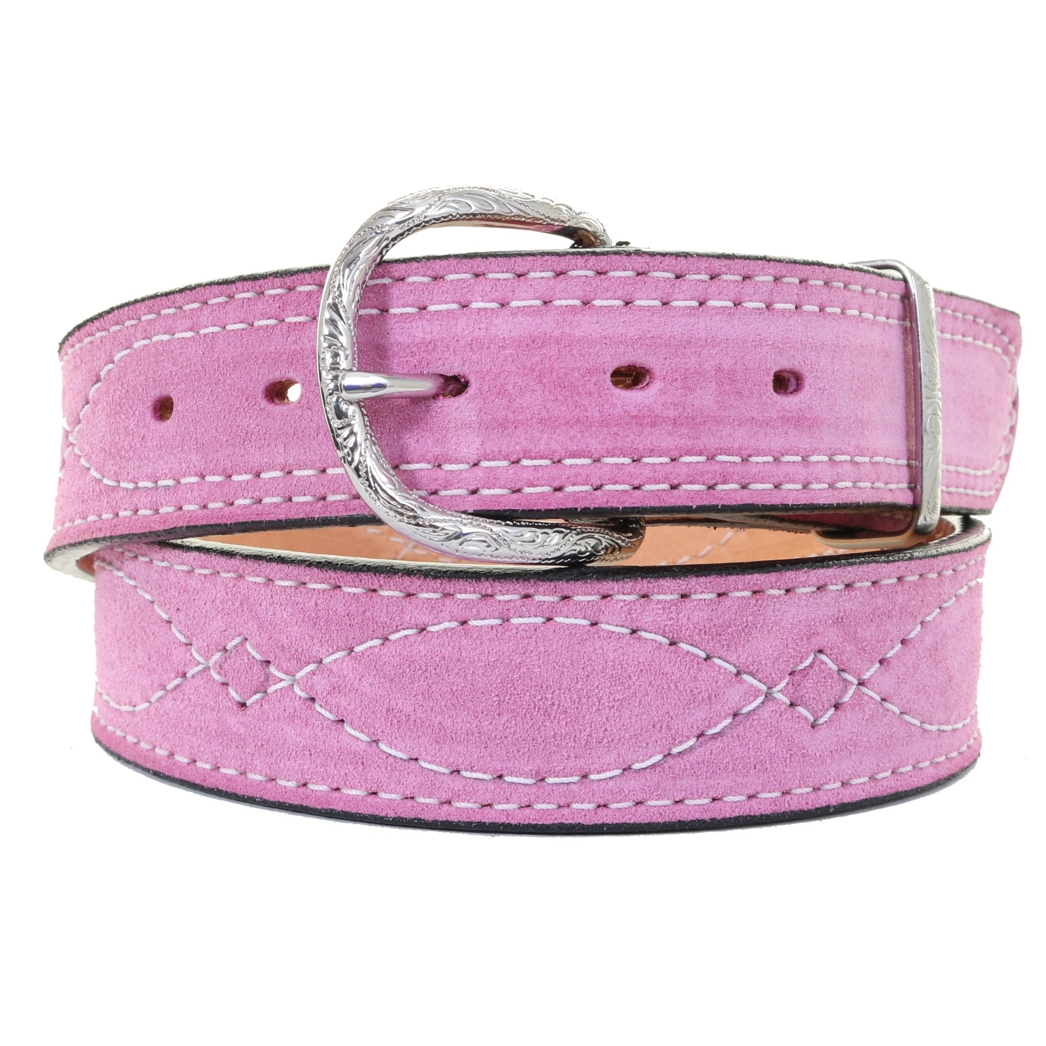 1 1/2" Suede Belt with White Boot Stitching
