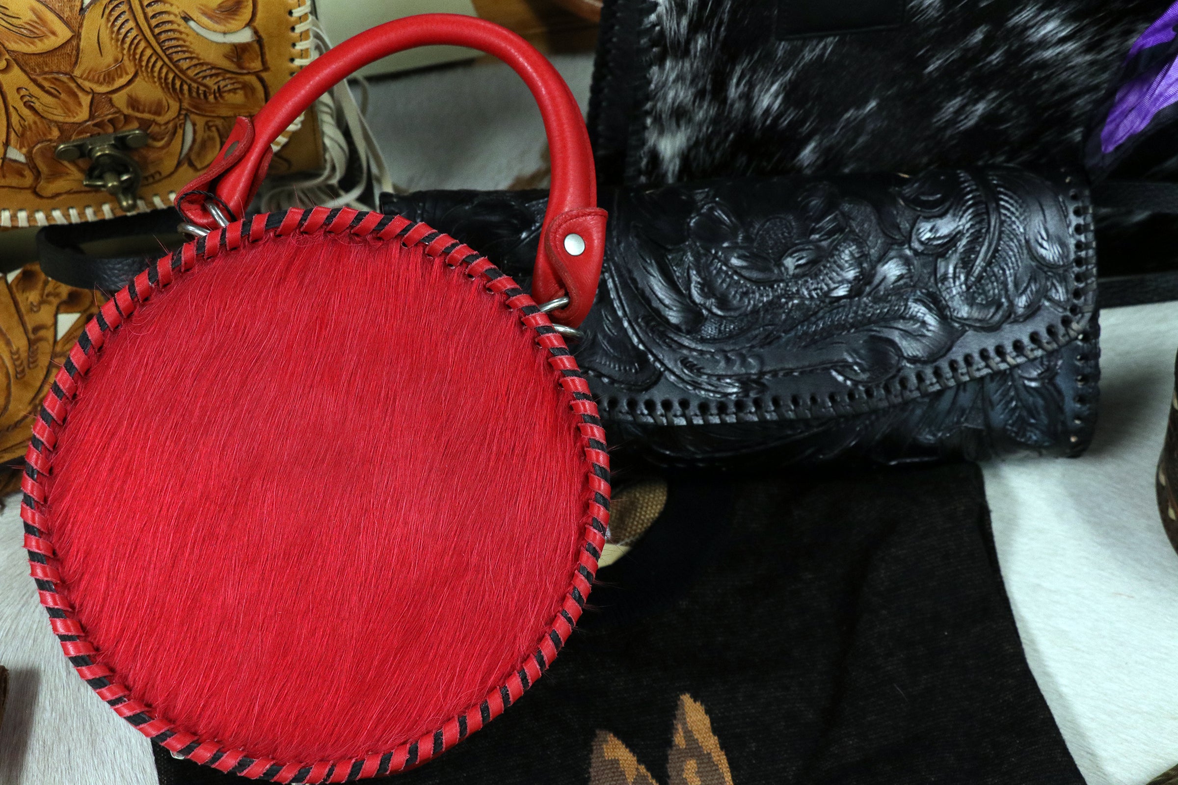 Dual-Sided Canteen Bag - Red Hair Calf & Italian Leather