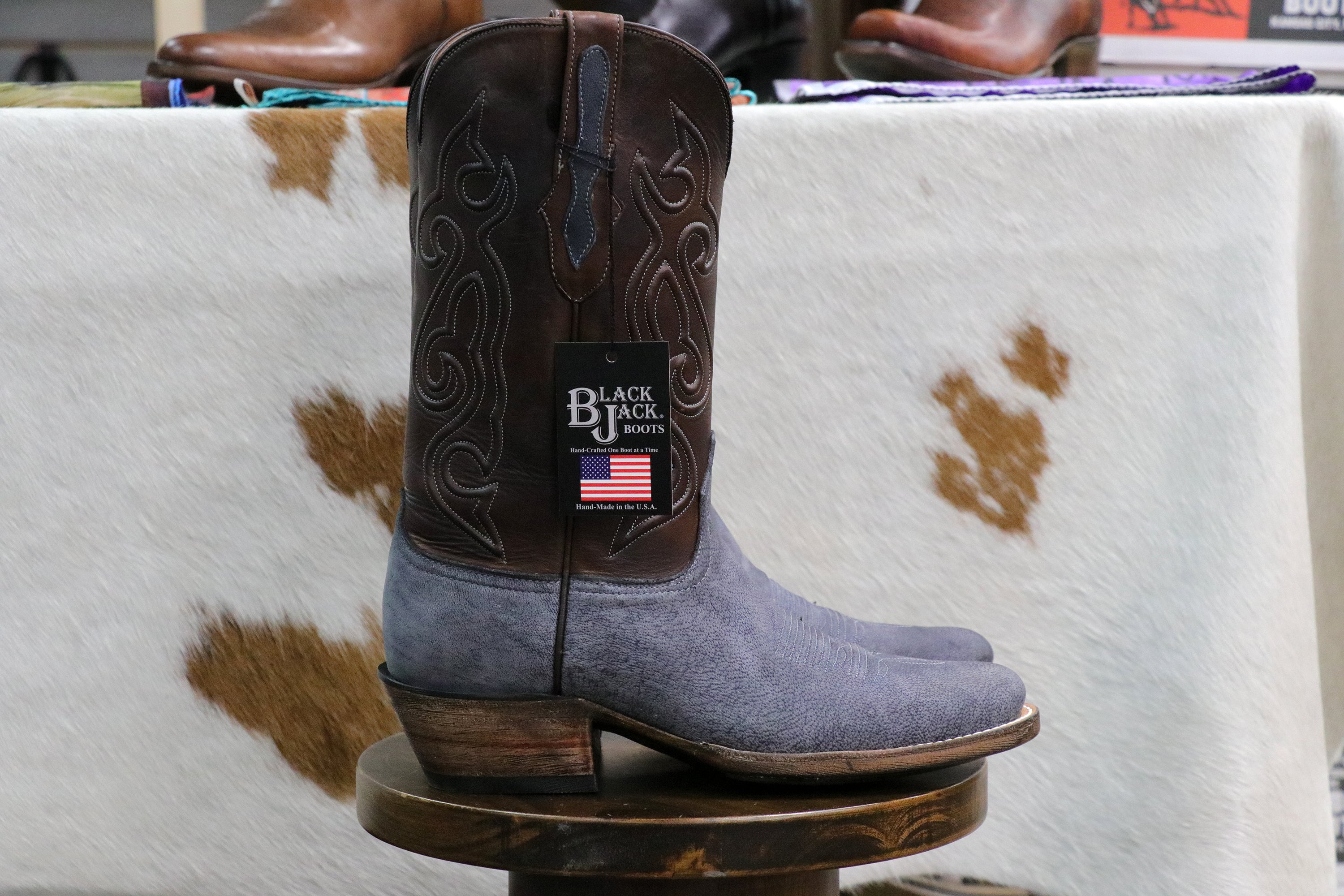 Camel Leather Cowboy Boots in Nubuck Denim