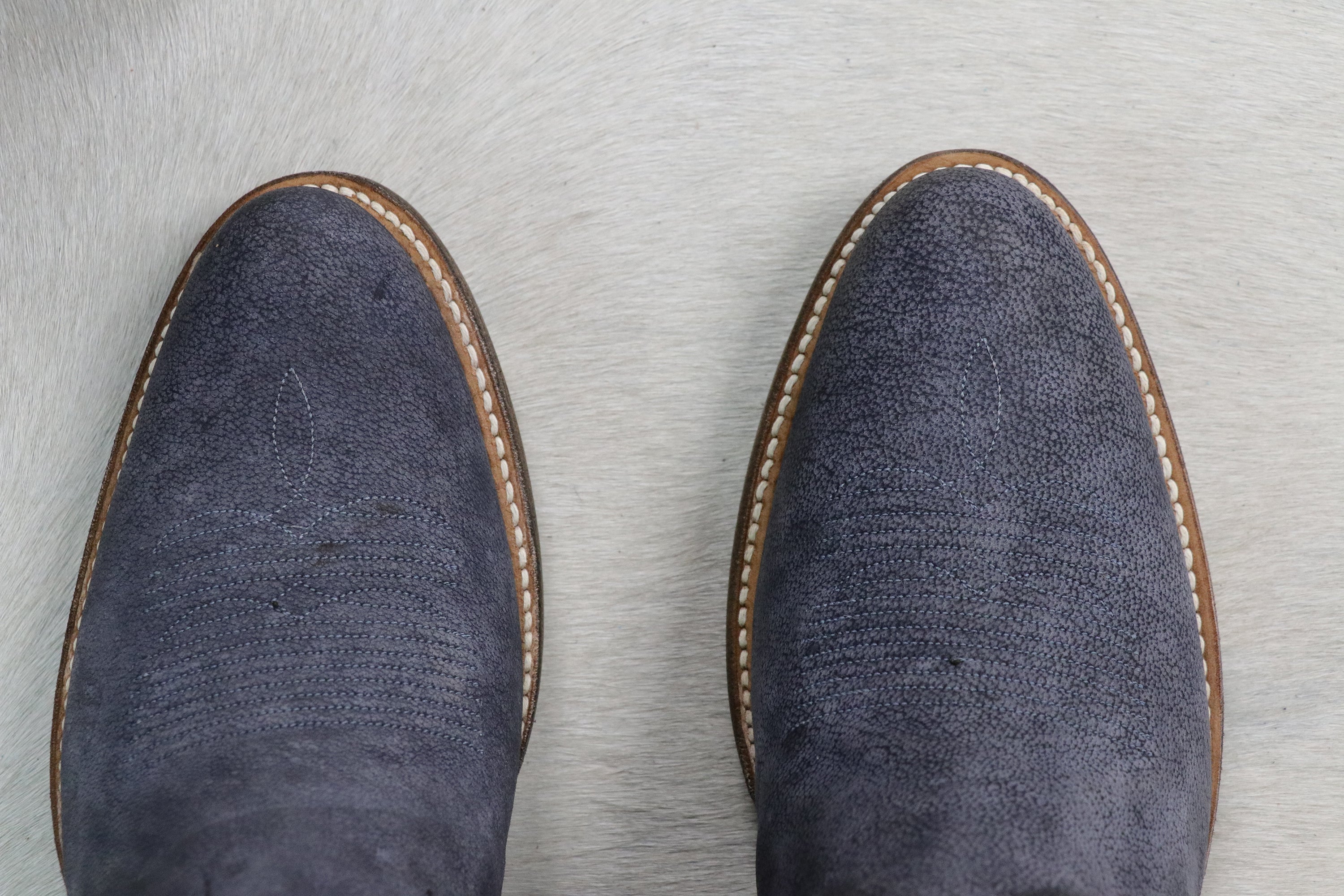 Camel Leather Cowboy Boots in Nubuck Denim