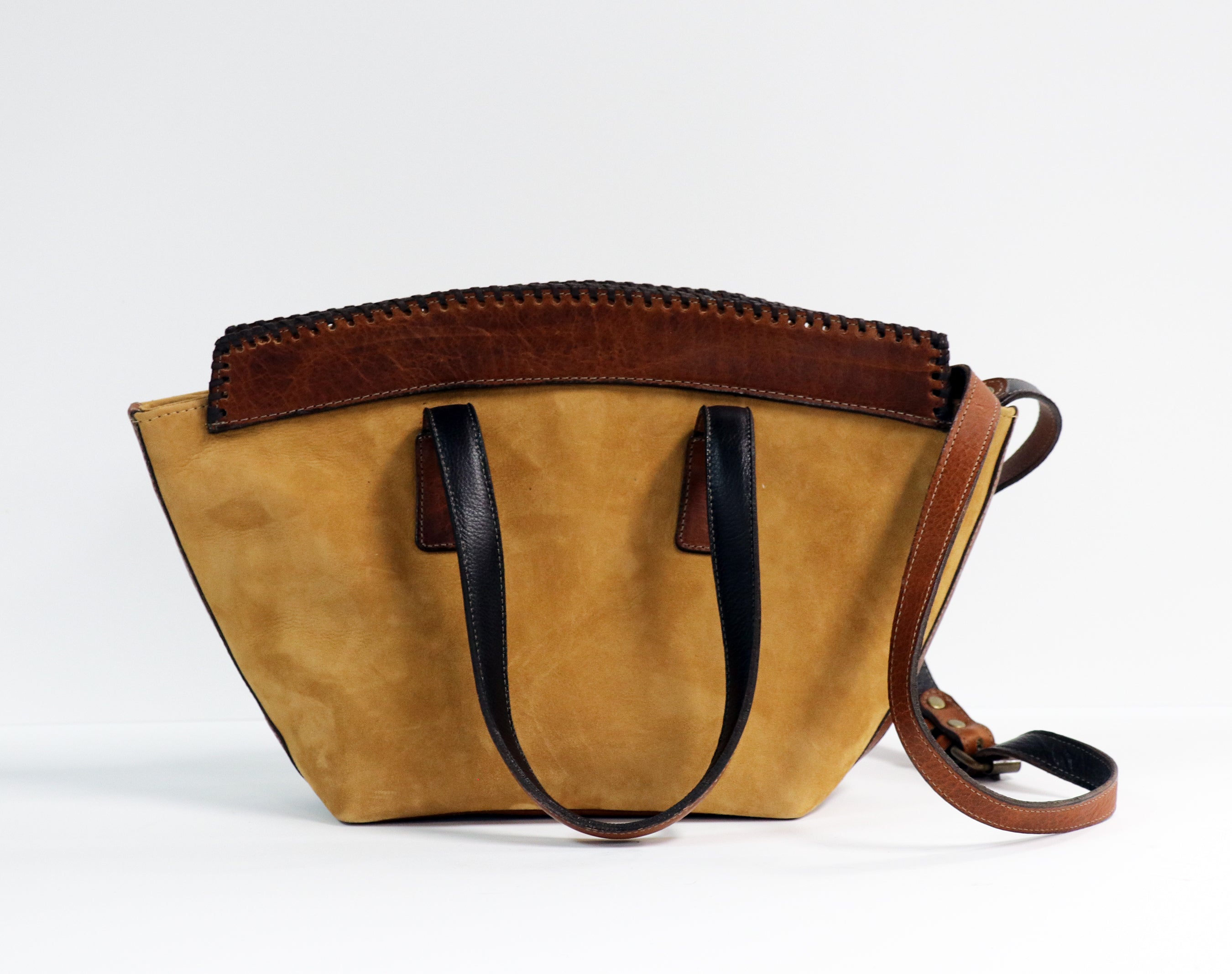2037 Golden Camel with Bison Large Handbag