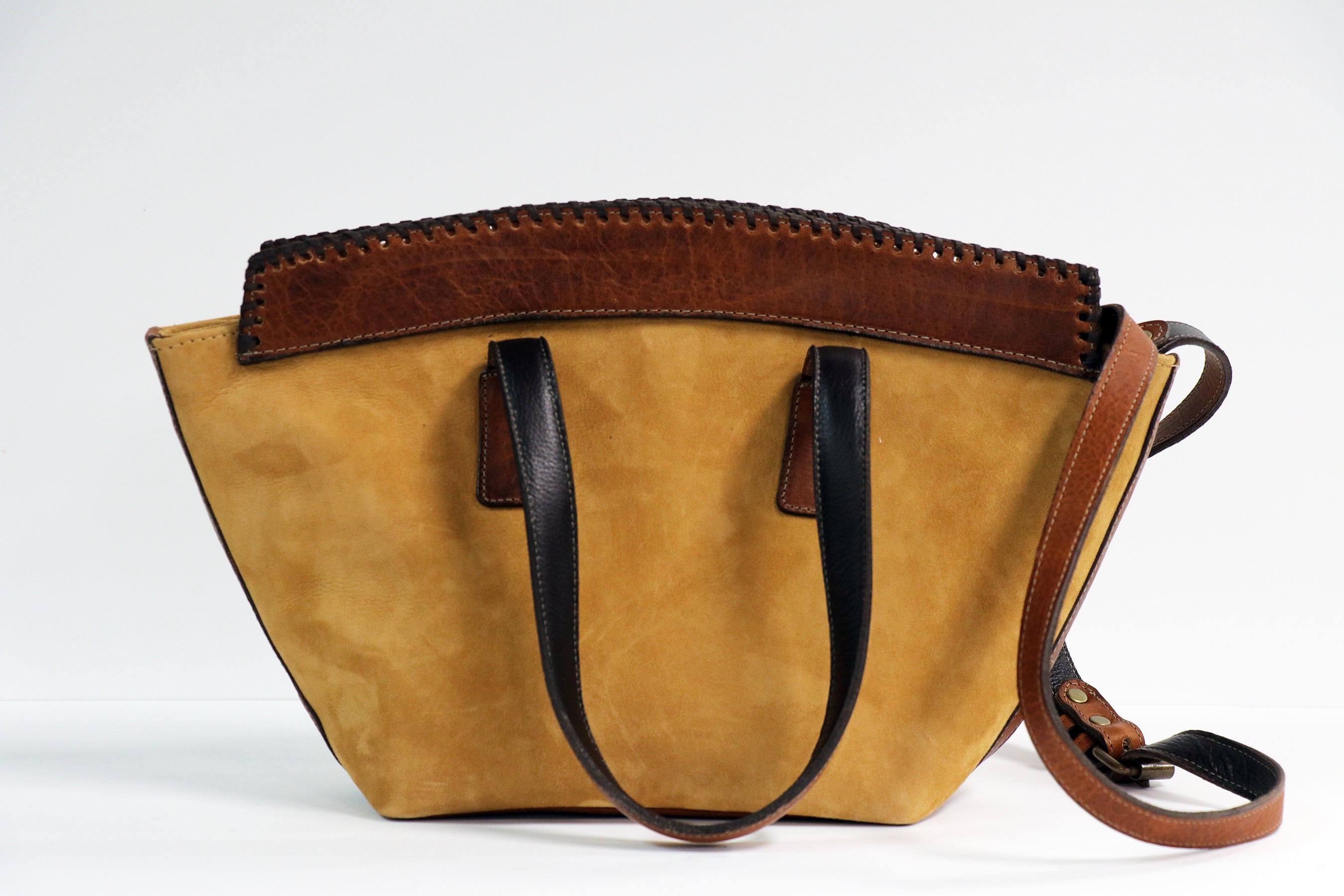 2037 Golden Camel with Bison Large Handbag