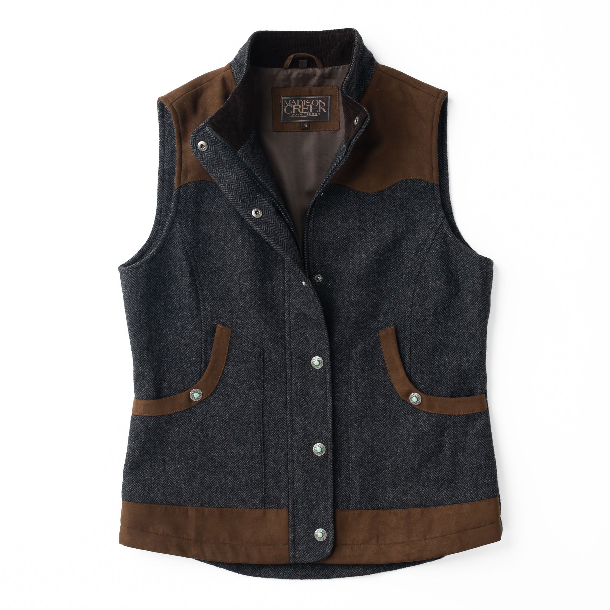 Channel Wool Vest in Charcoal Herringbone