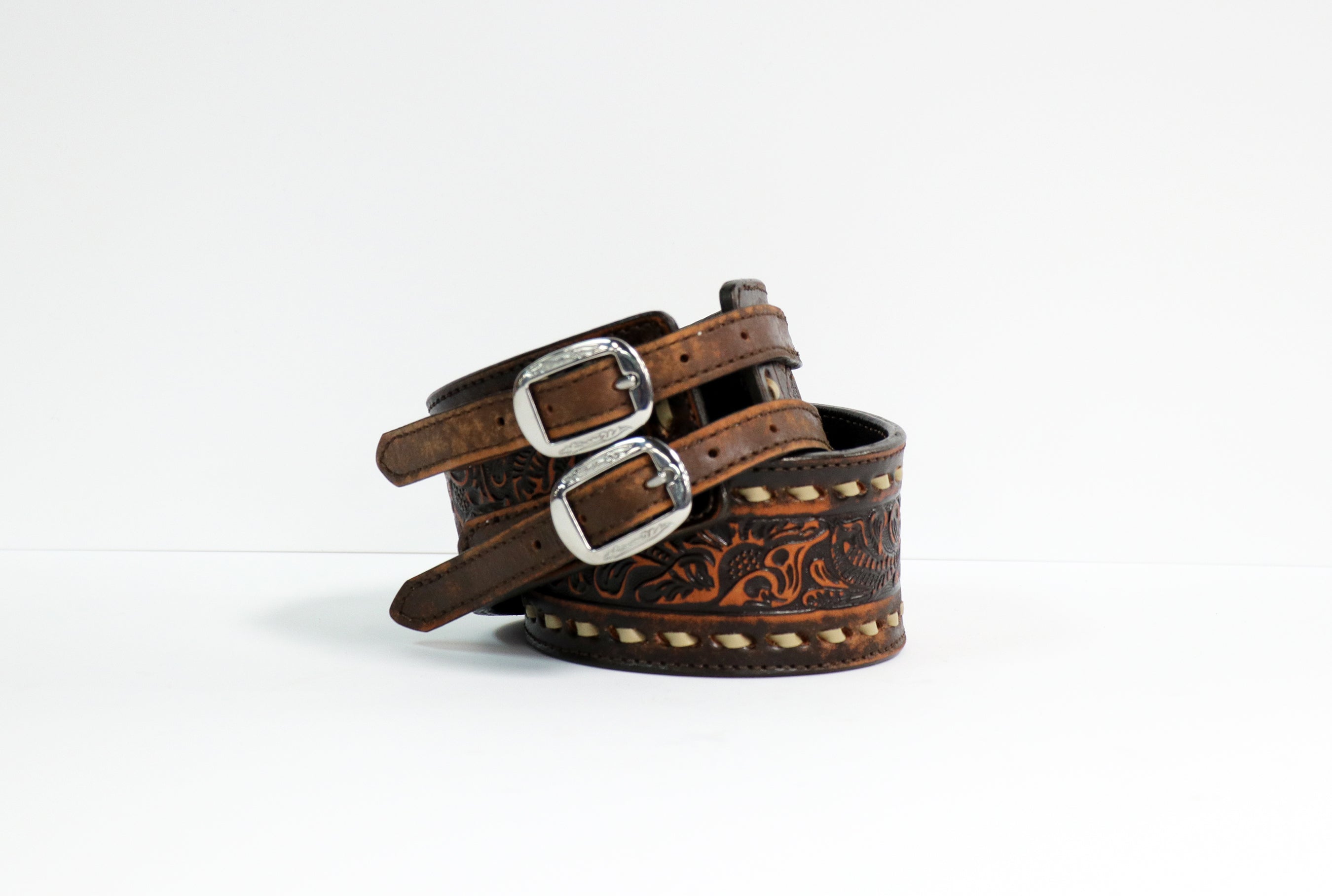 B807 Brown Vintage Buck Stitched Belt