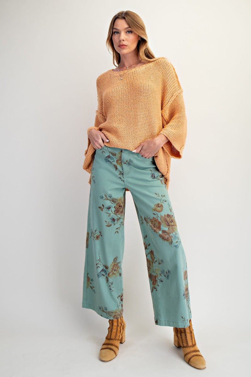 Floral Printed Washed Jeans