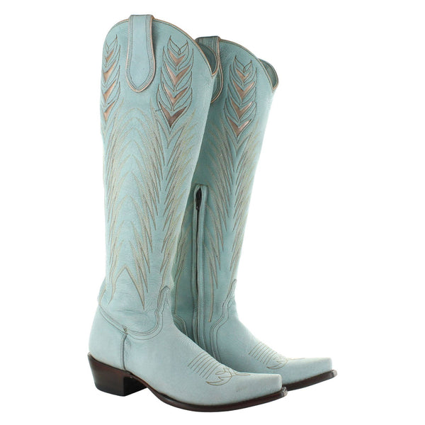 Emmer Tall Cowgirl Boots in Light Blue