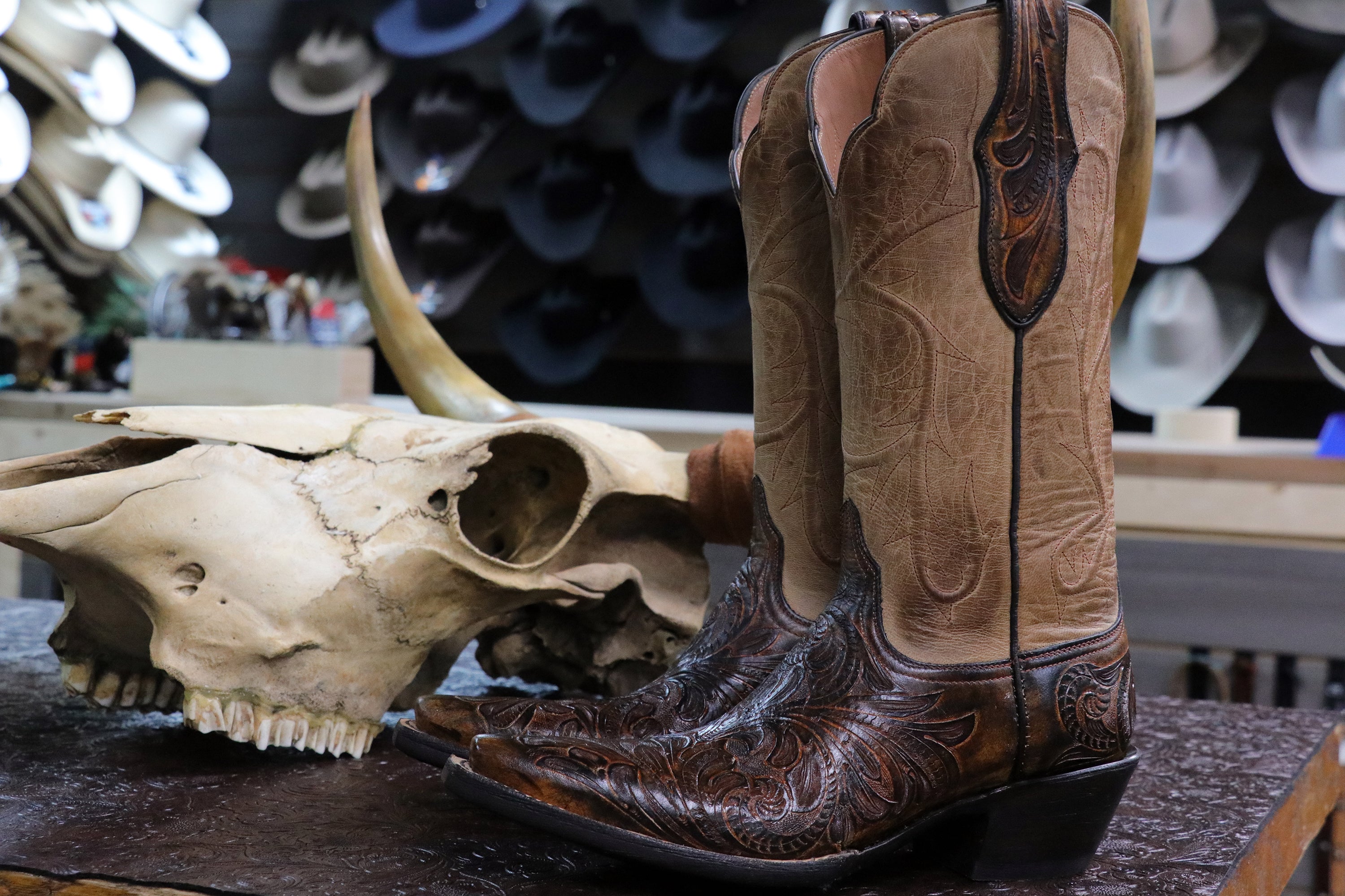 HTP-146 Hand Tooled Vamp Cowgirl Boots