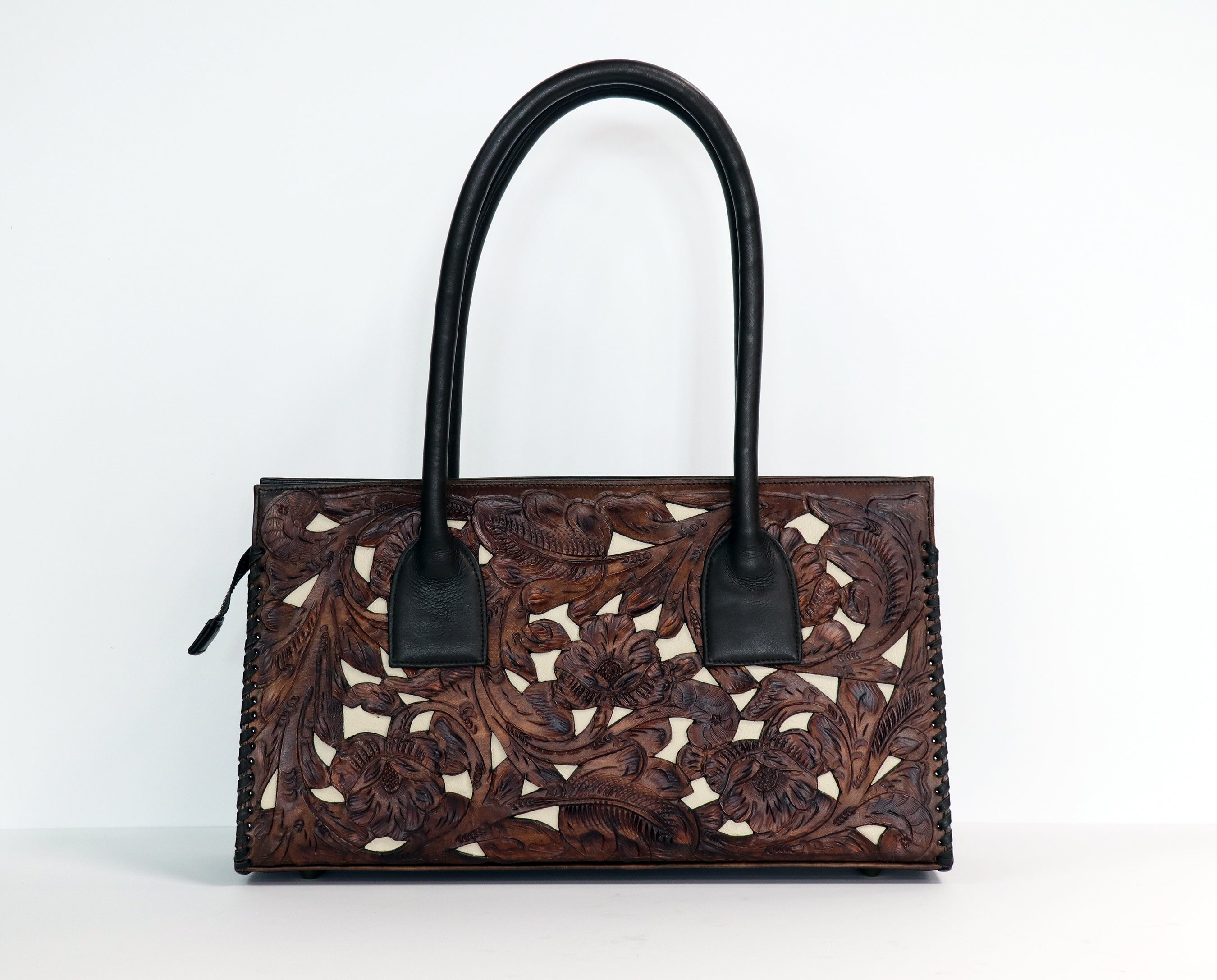 2027TL Tooled Brown w/ Ivory Inlay Handbag