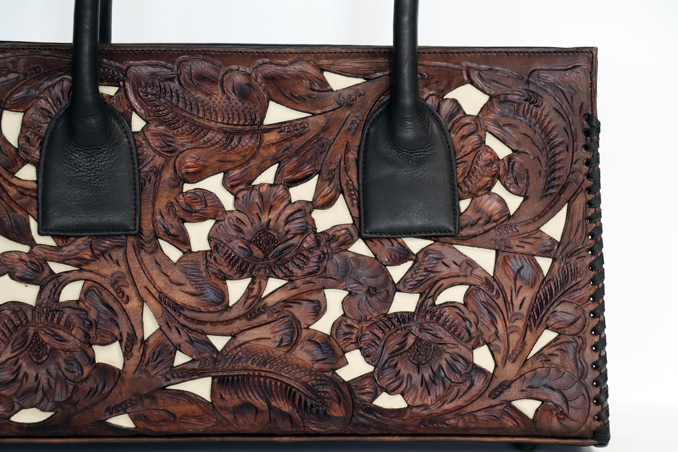 2027TL Tooled Brown w/ Ivory Inlay Handbag