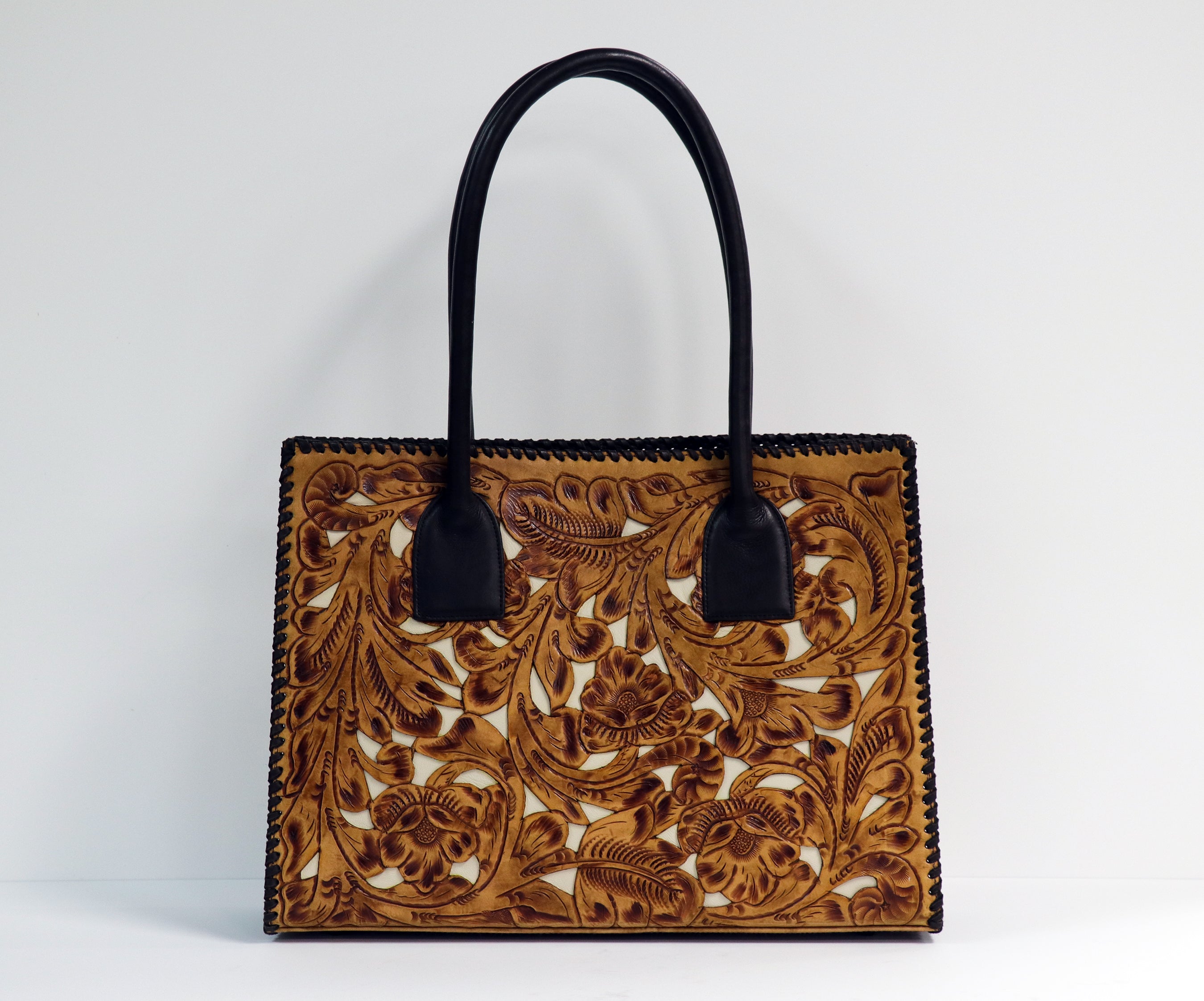 2003TL Hand Tooled Saddle Tan w/ Ivory Inlay Bag