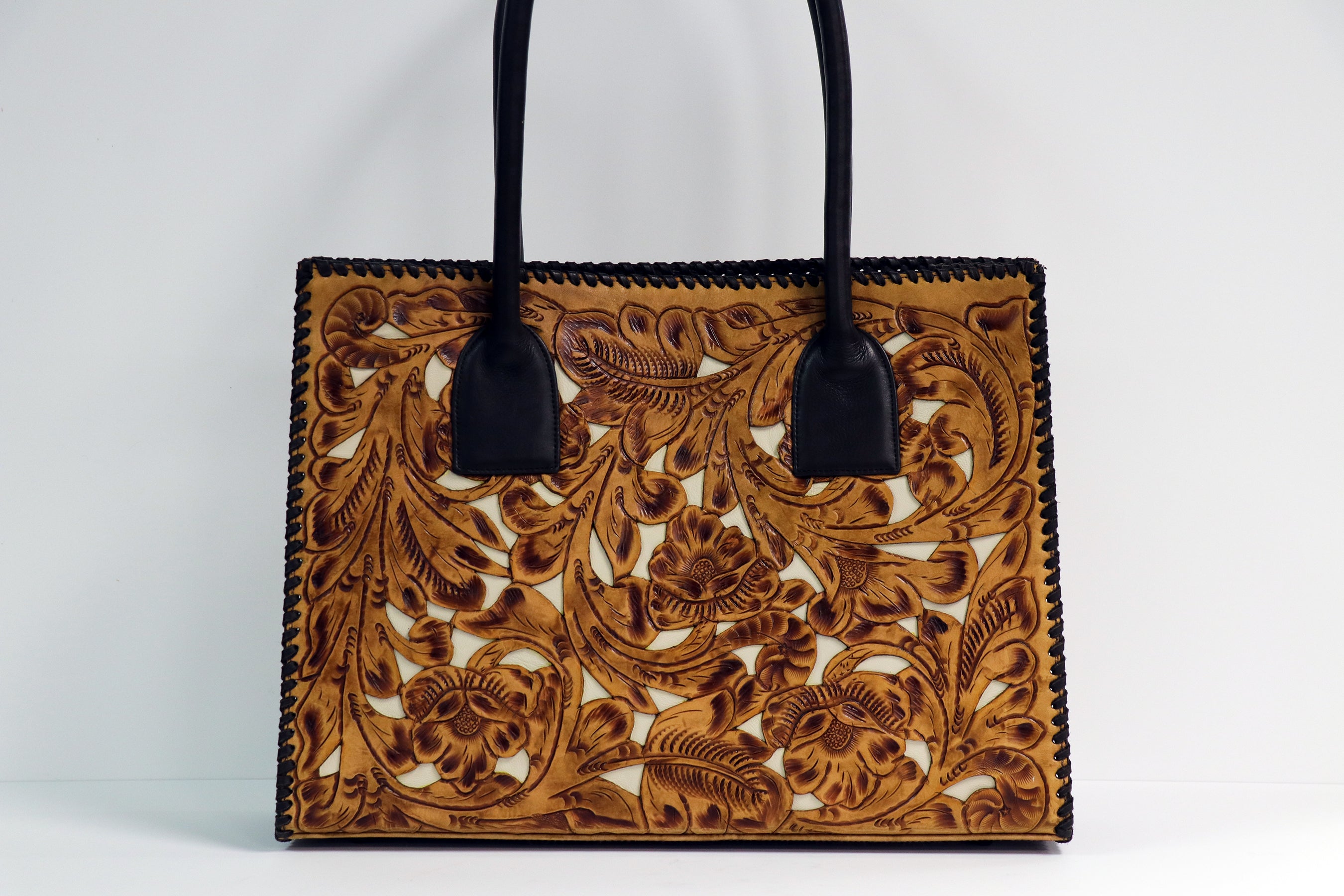 2003TL Hand Tooled Saddle Tan w/ Ivory Inlay Bag