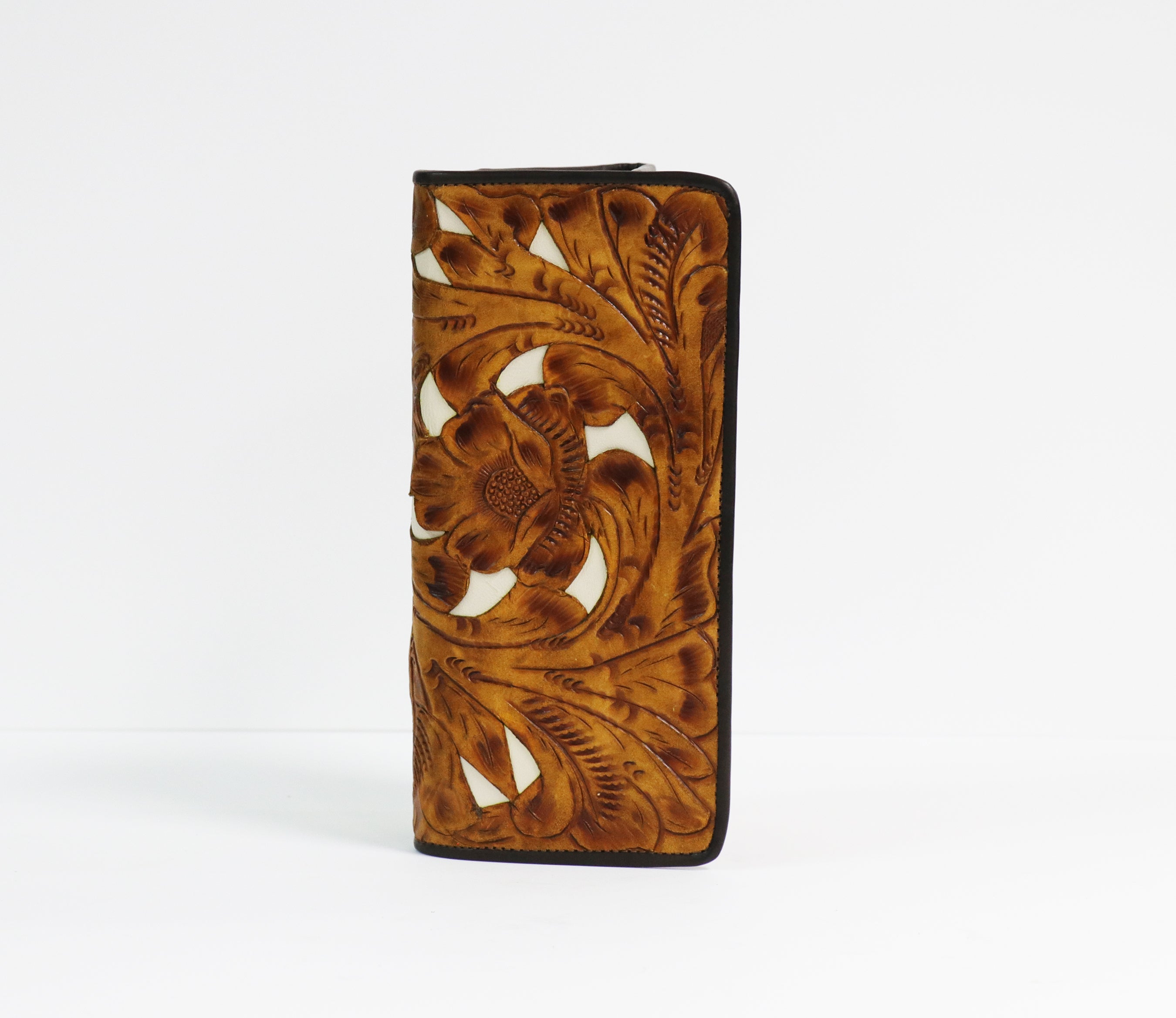 021TL Tooled Saddle Tan w/ Ivory Inlay Wallet