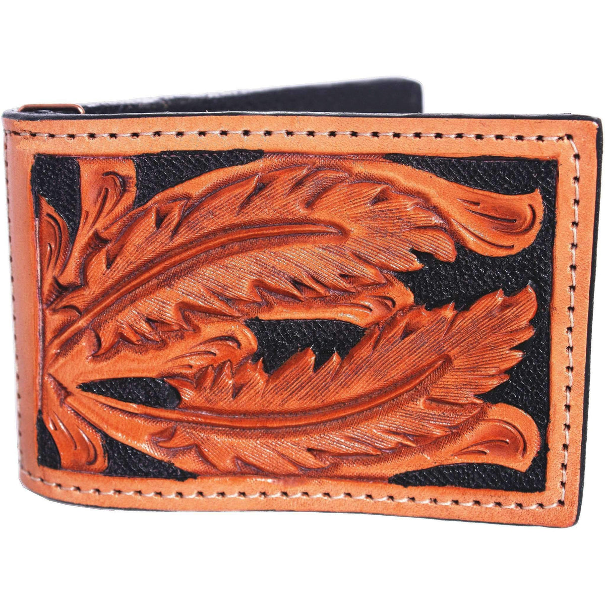 Hand Tooled Feather Money Clip