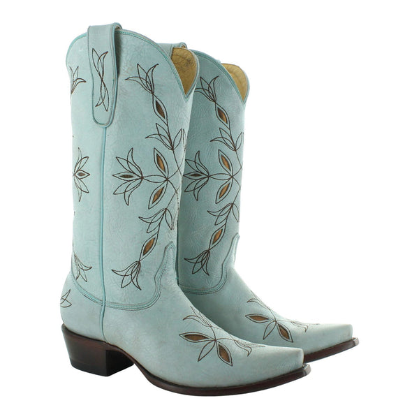 Olive Cowgirl Boots in Light Blue