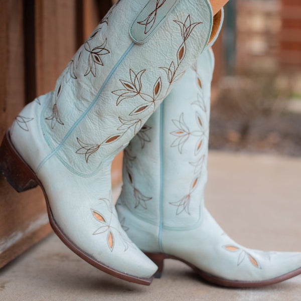 Olive Cowgirl Boots in Light Blue