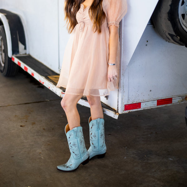Olive Cowgirl Boots in Light Blue