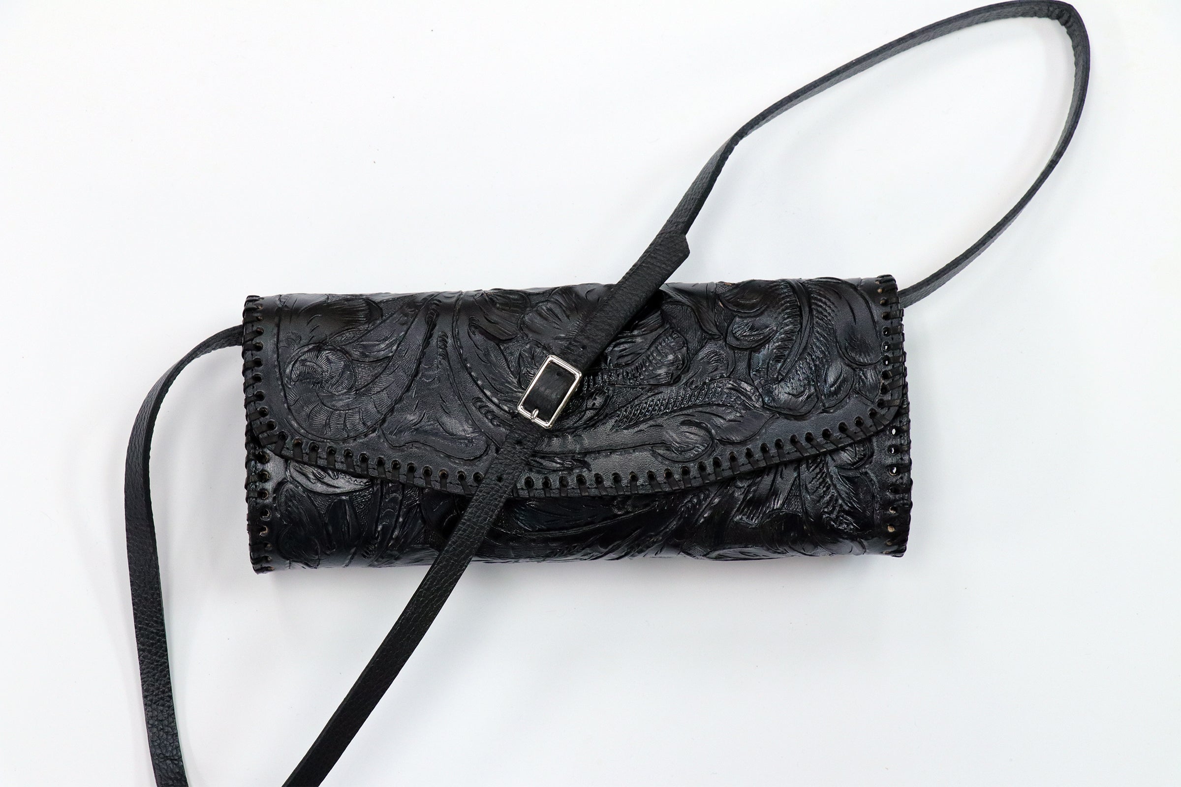 Hand Tooled Clutch in Black