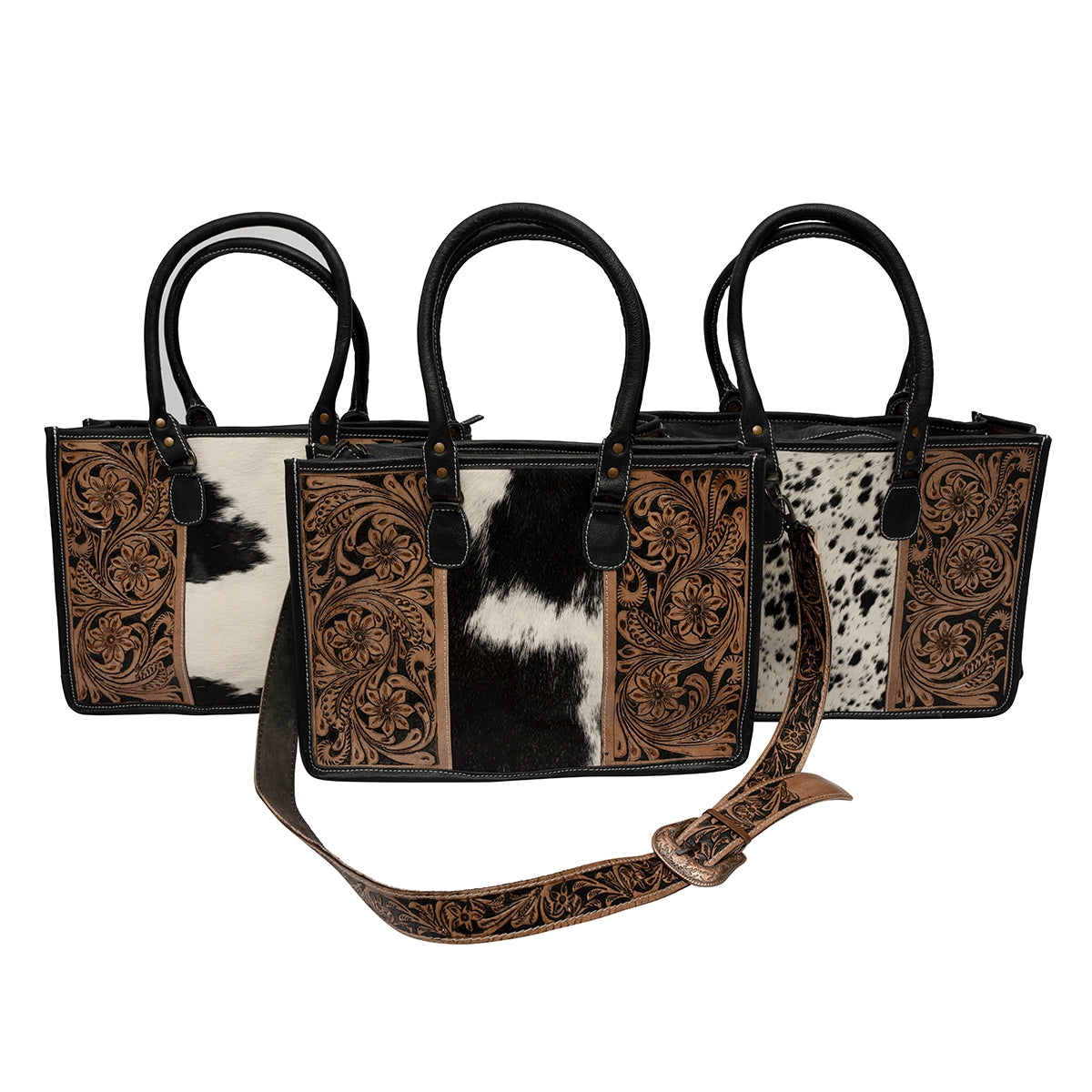 Tooled Medium Tote with Buckle Strap