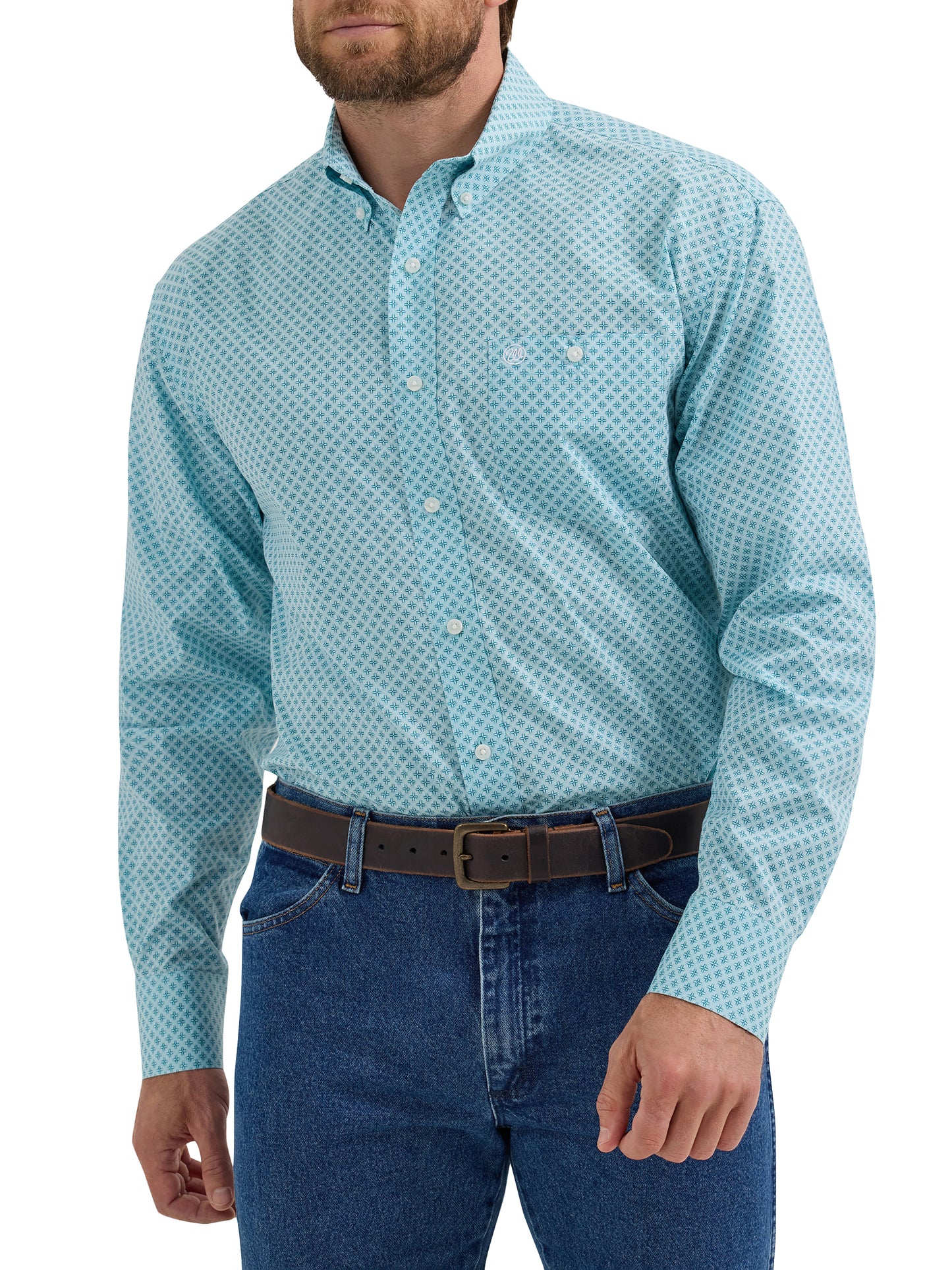 Wrangler Classics Western Button Down in Turquoise Print