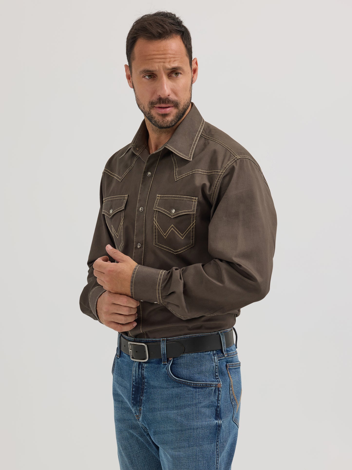 Retro Premium Western Snap Shirt in Black Olive