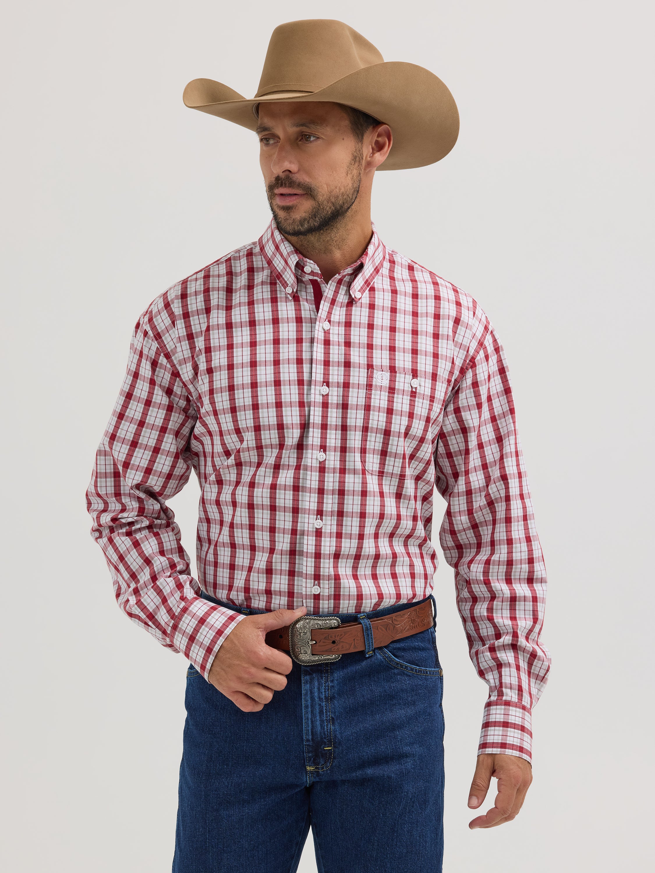 Wrangler George Strait Western Shirt - White/Red Plaid