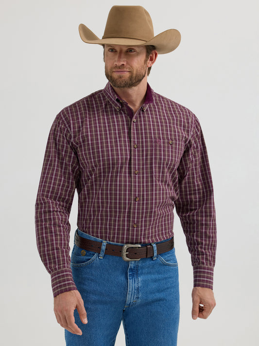 Wrangler George Strait Western Shirt - Wine Plaid