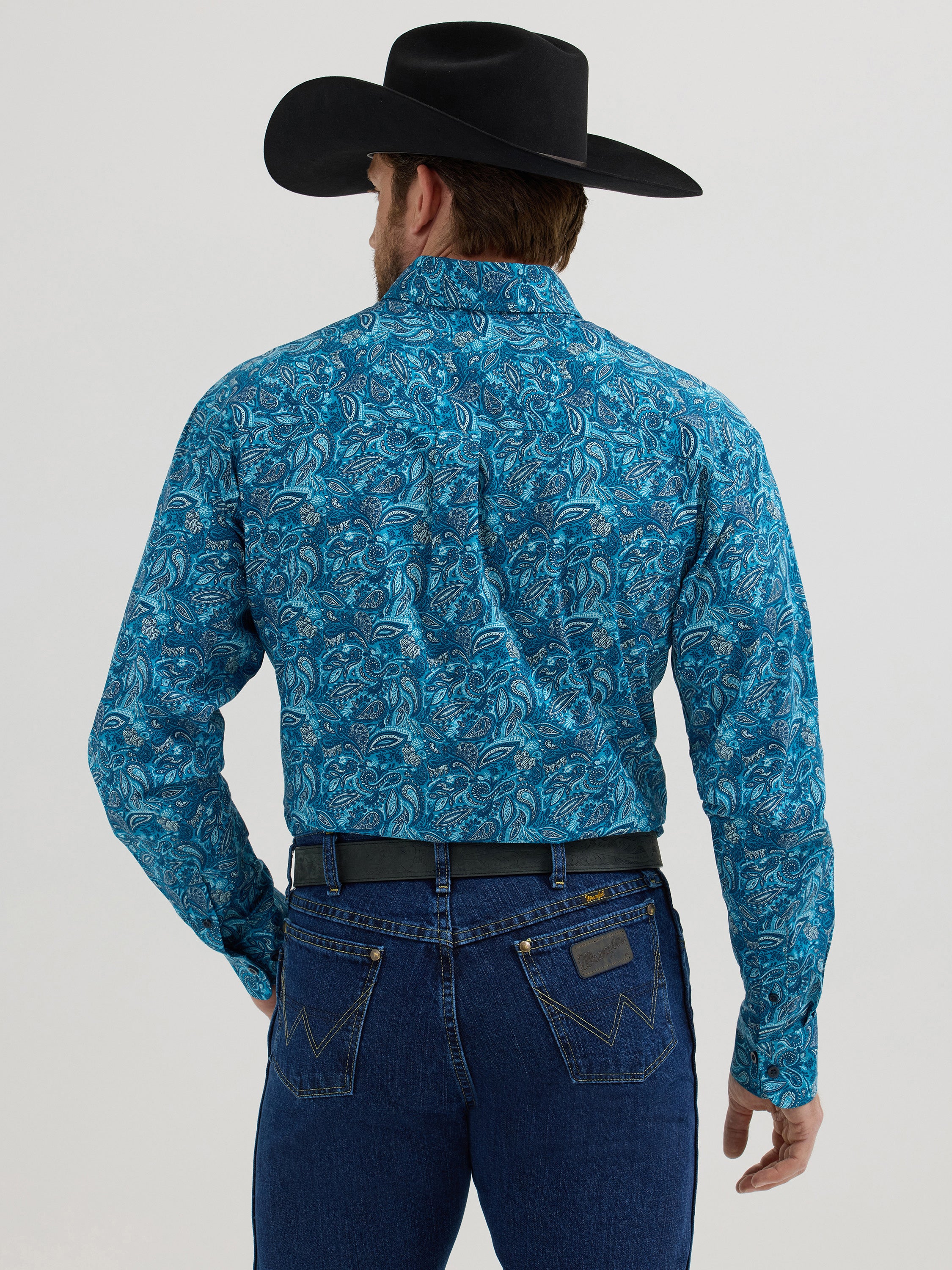Wrangler George Strait Western Shirt - Teal Bold Paisley