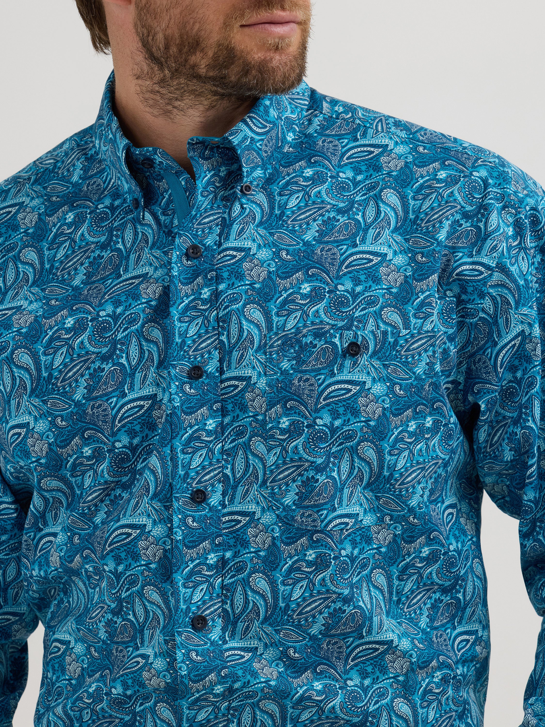 Wrangler George Strait Western Shirt - Teal Bold Paisley